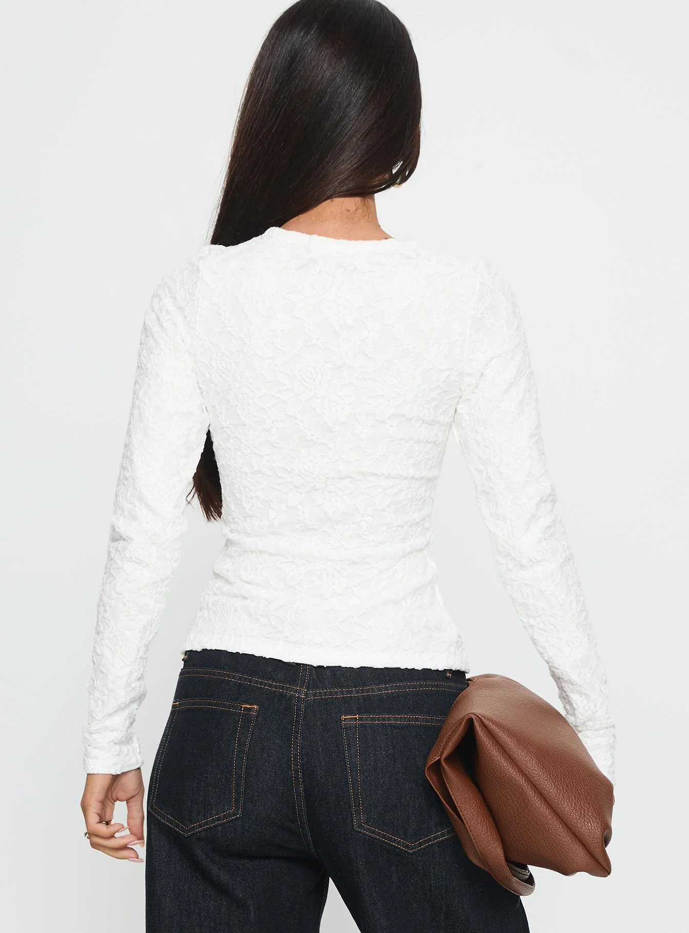 Passoni Long Sleeve Lace Top White - Image 5