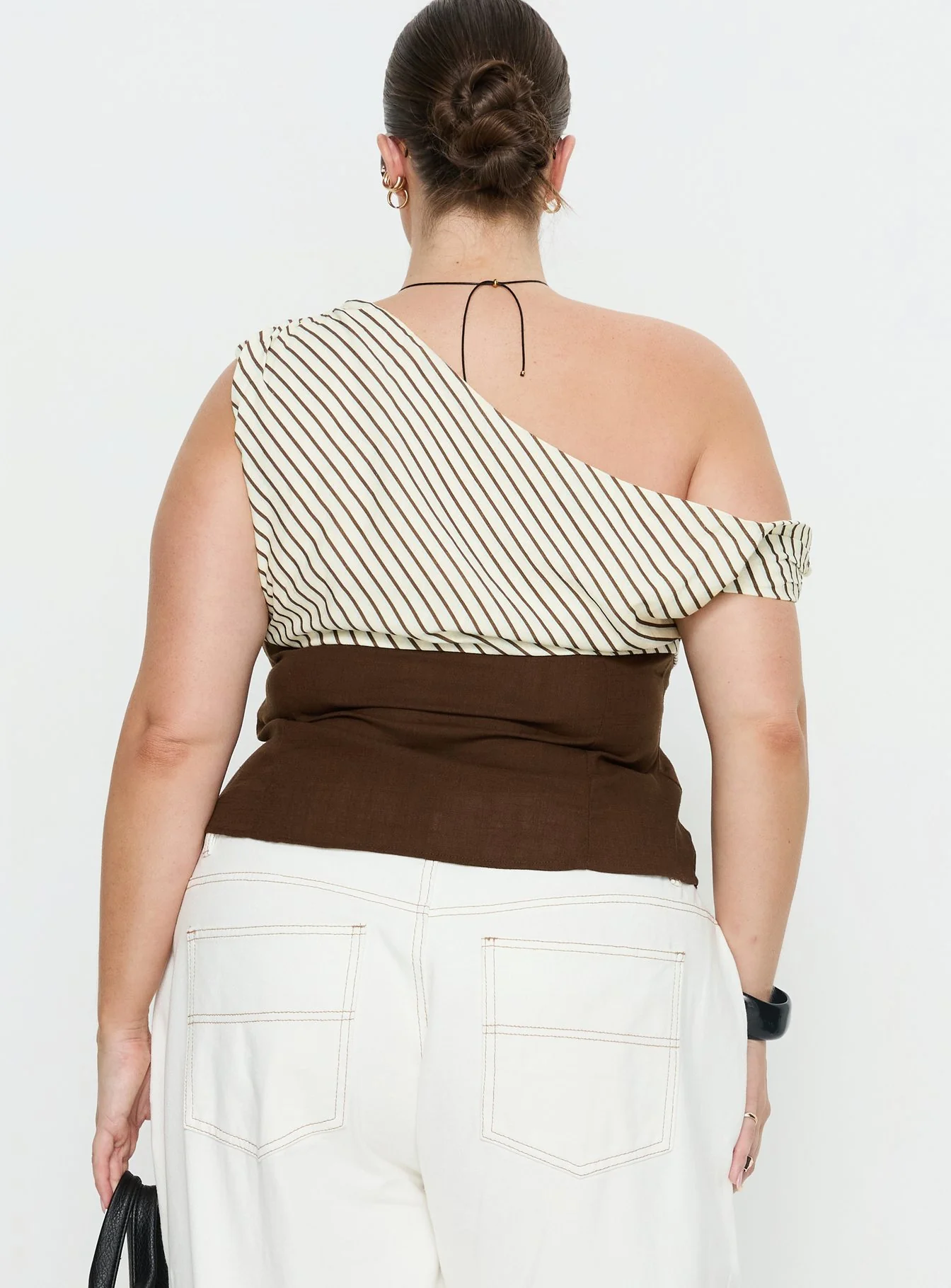 Past Life One Shoulder Top Brown / Stripe Curve - Image 5