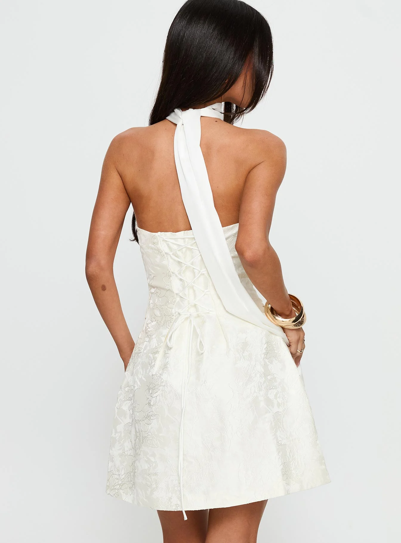 Pearla Strapless Scarf Mini Dress Ivory - Image 4