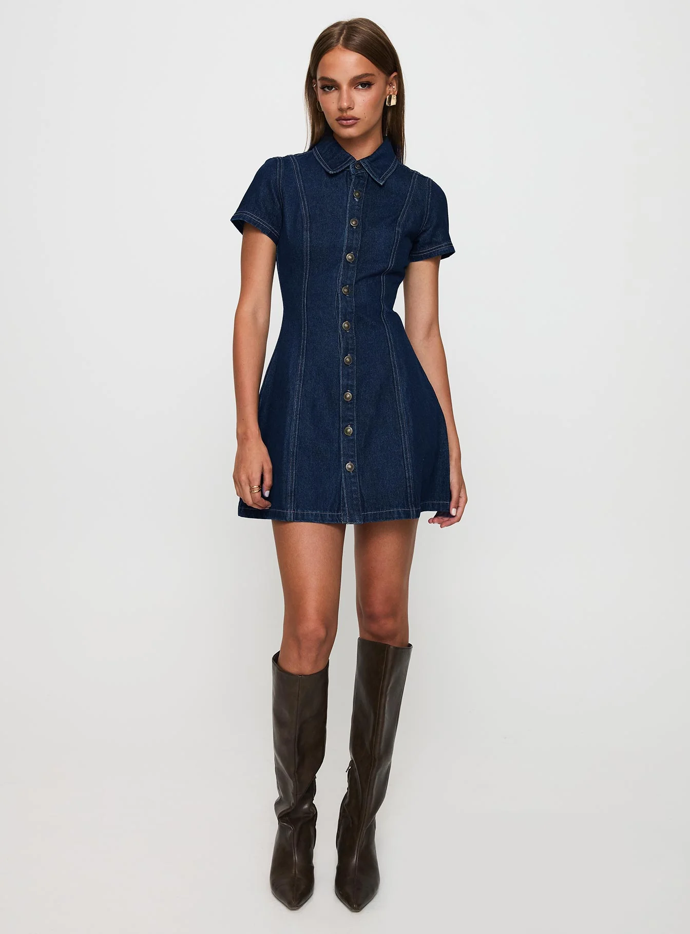 Perception Denim Mini Dress Mid Wash - Image 3