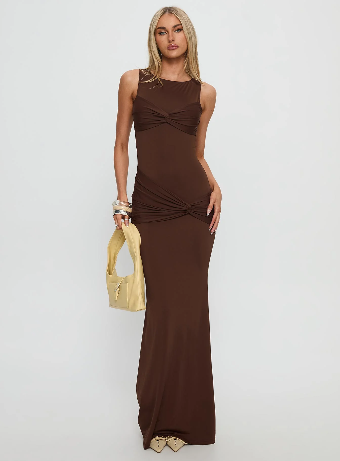 Pivotal Twist Detail Maxi Dress Brown - Image 2