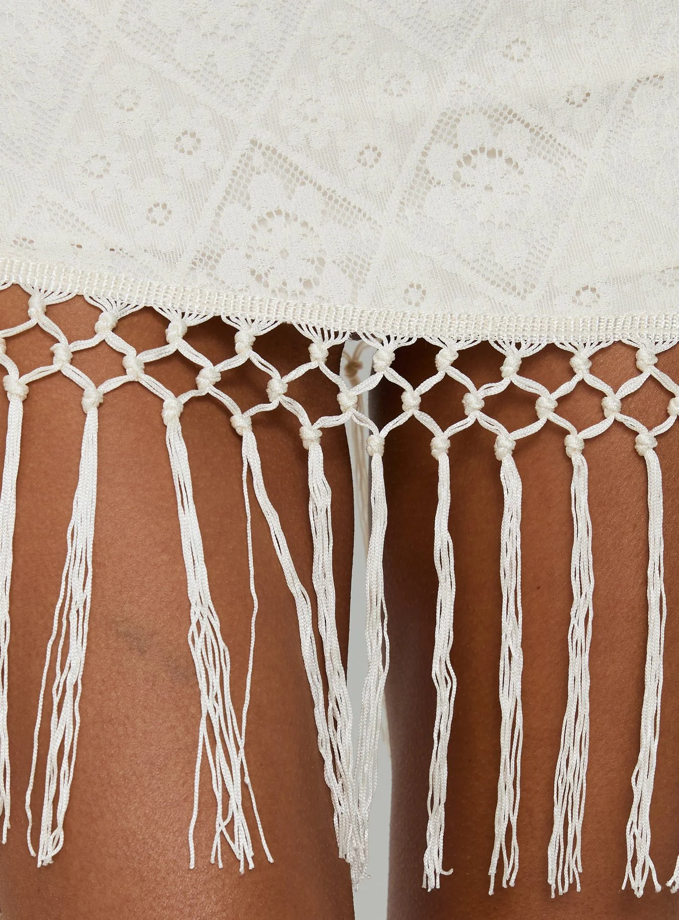 Porcelana Strapless Tassel Mini Dress Cream - Image 7