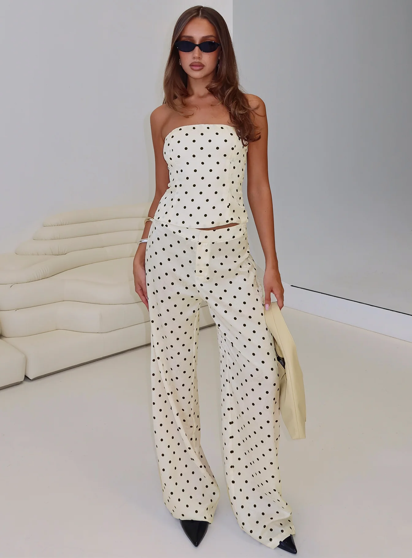 Powdered Sugar Strapless Set Cream Polka - Image 8