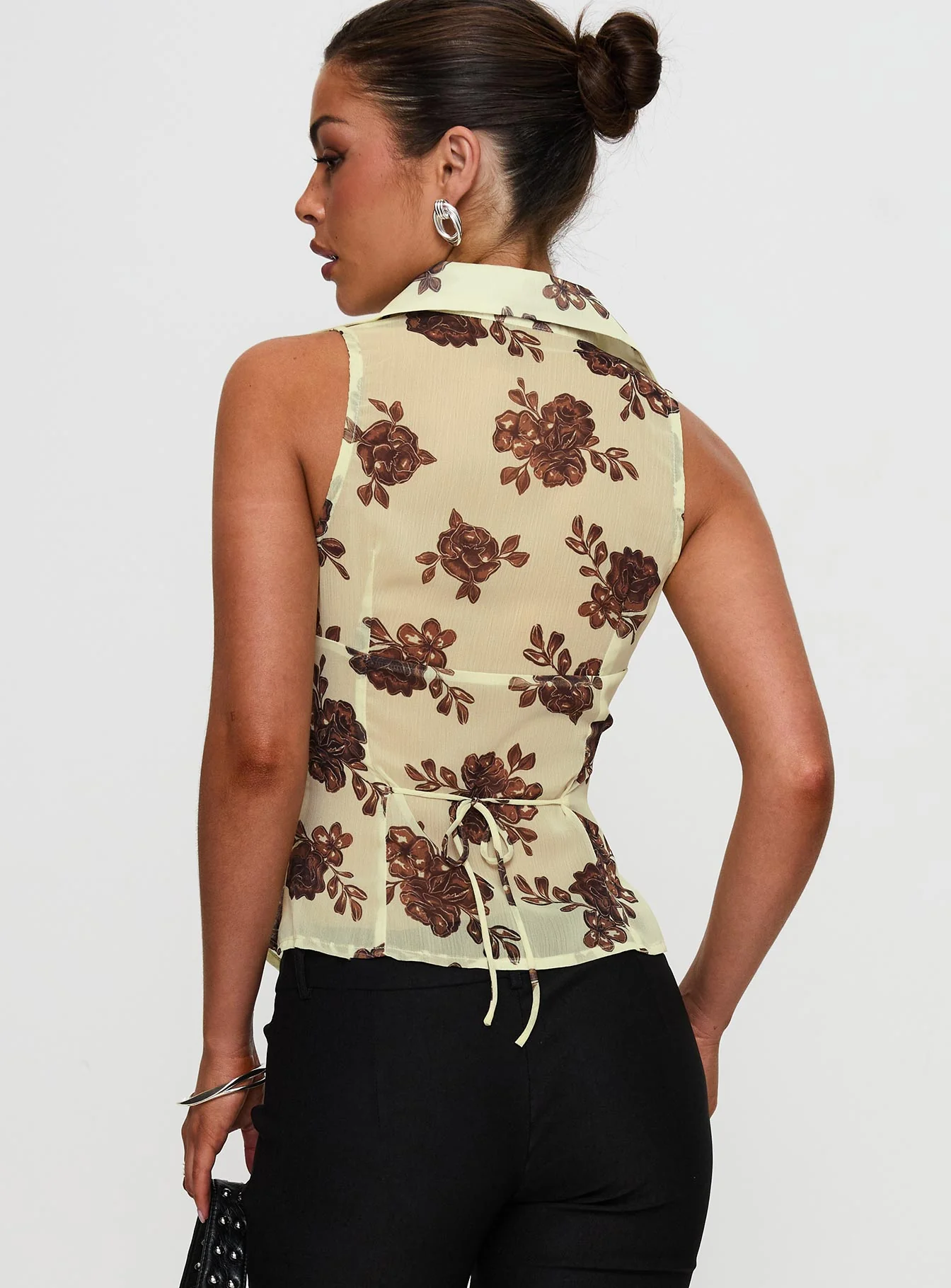 Present Tense Sheer Ruched Top Yellow Floral - Image 5