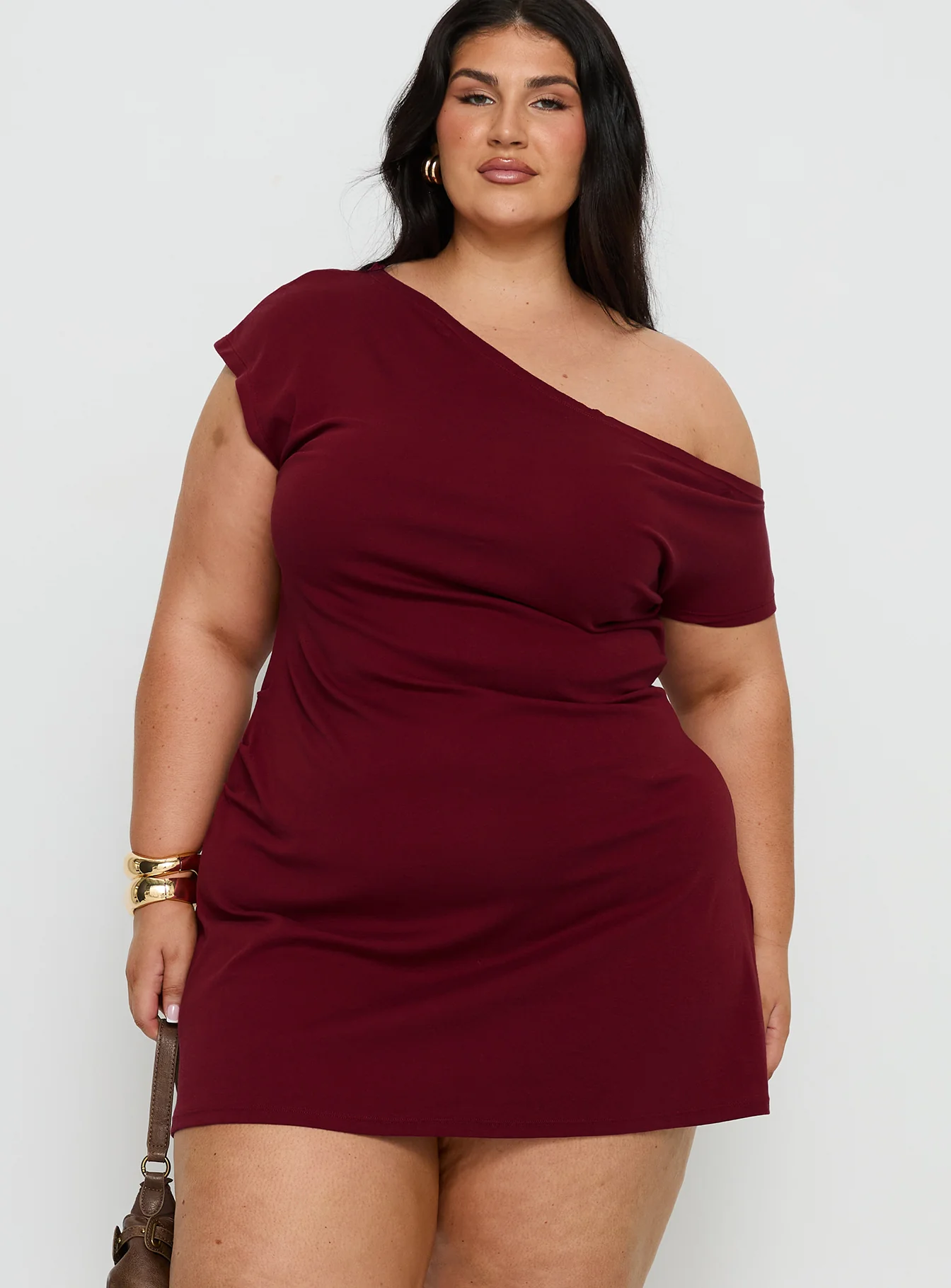 Prestige One Shoulder Mini Dress Burgundy Curve - Image 2