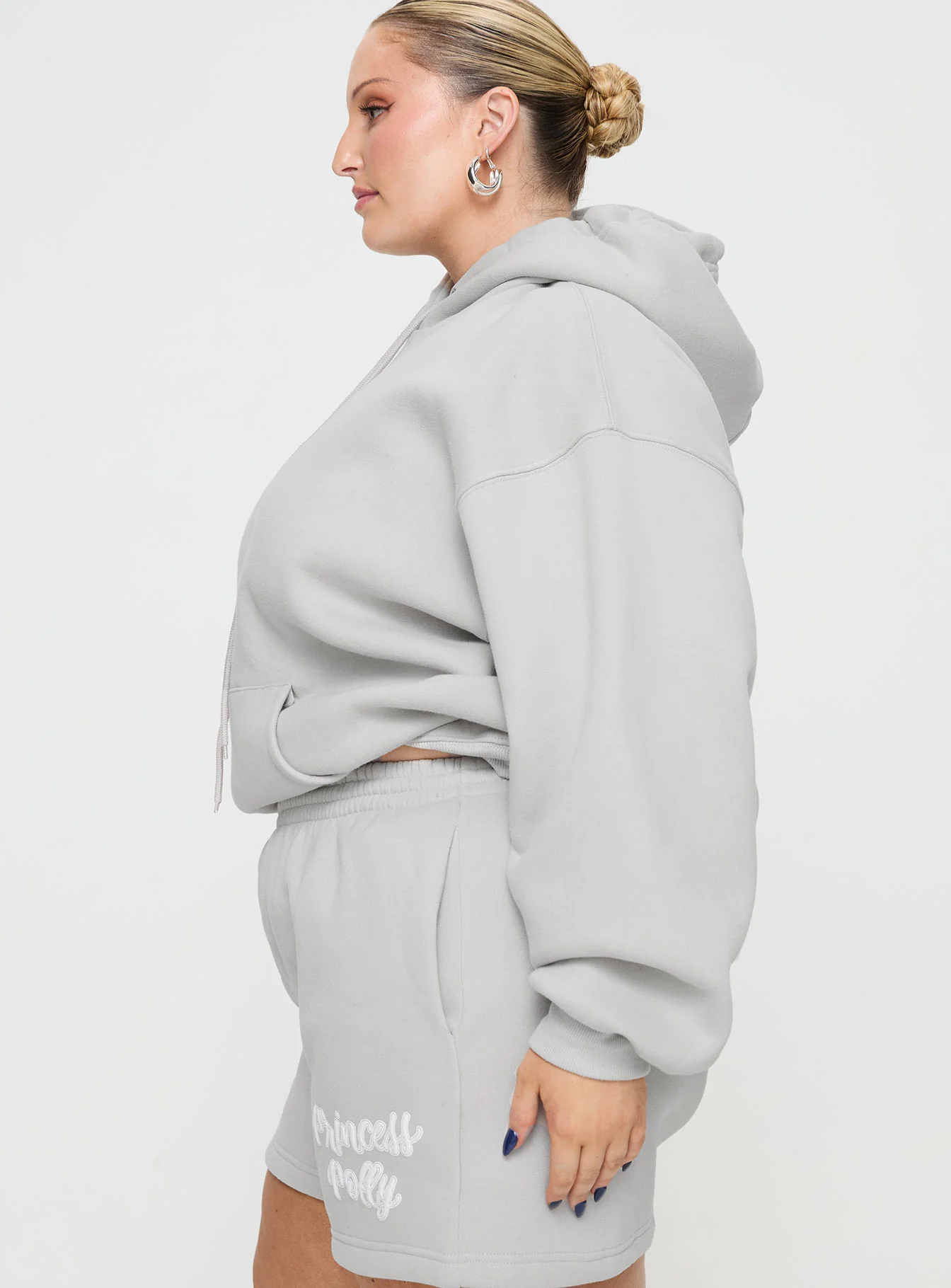 Princess Polly Hooded Sweatshirt Puff Text Grey Curve - Image 4