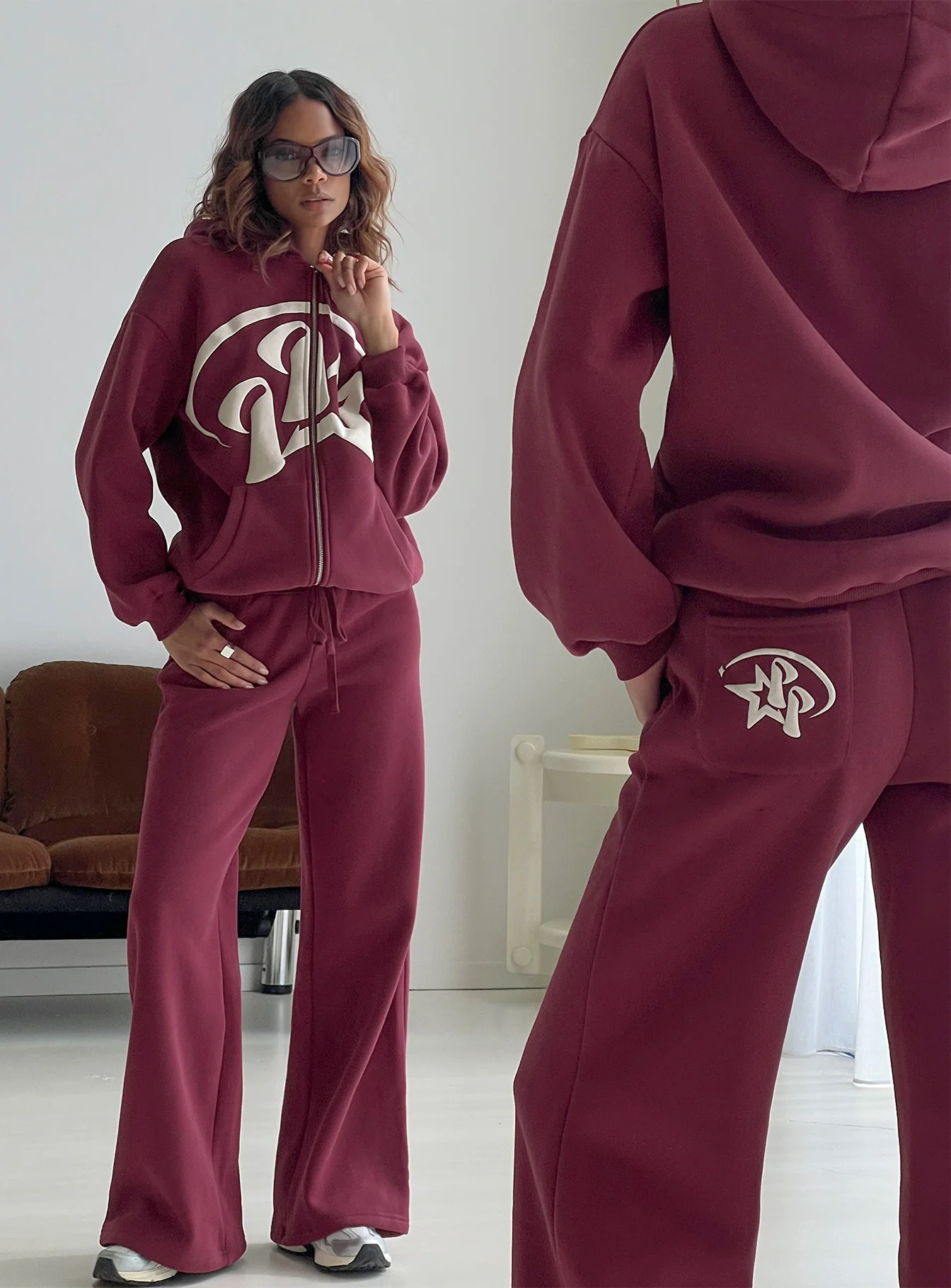 Princess Polly Stargirl Wide Leg Sweat Pants Burgundy - Image 8