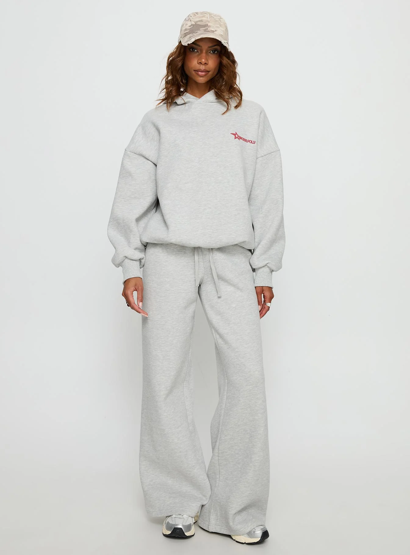 Princess Polly Stargirl Wide Leg Sweat Pants Grey Marle - Image 3