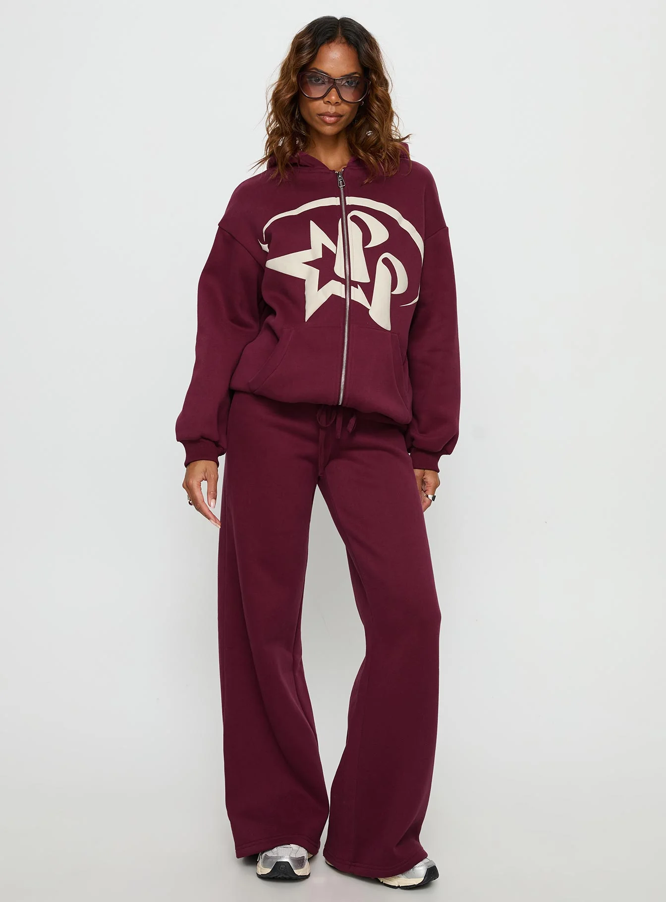 Princess Polly Stargirl Zip Through Jumper Burgundy - Image 3
