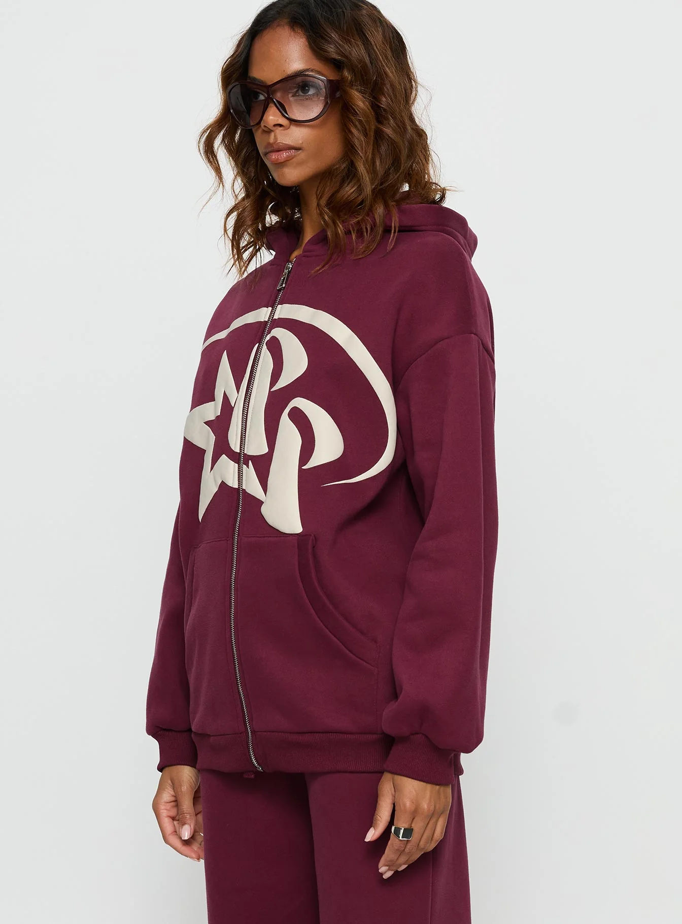 Princess Polly Stargirl Zip Through Jumper Burgundy - Image 4