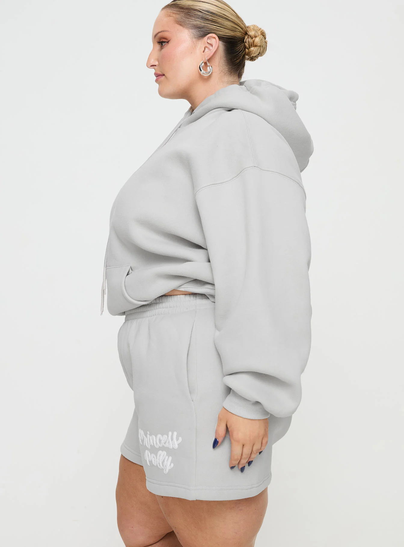 Princess Polly Track Shorts Puff Text Grey Curve - Image 4