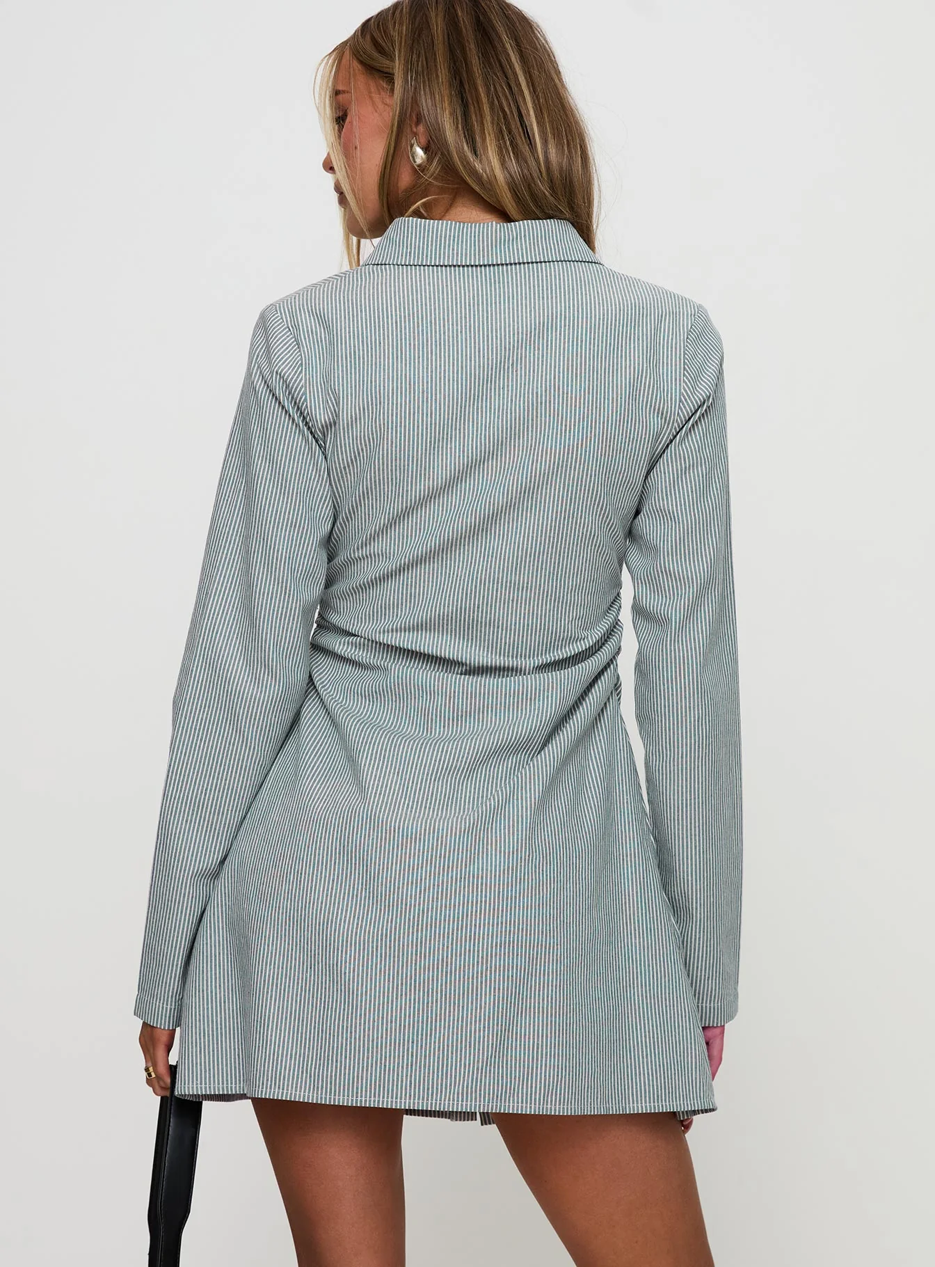 Publicity Long Sleeve Mini Dress Blue Pinstripe - Image 5
