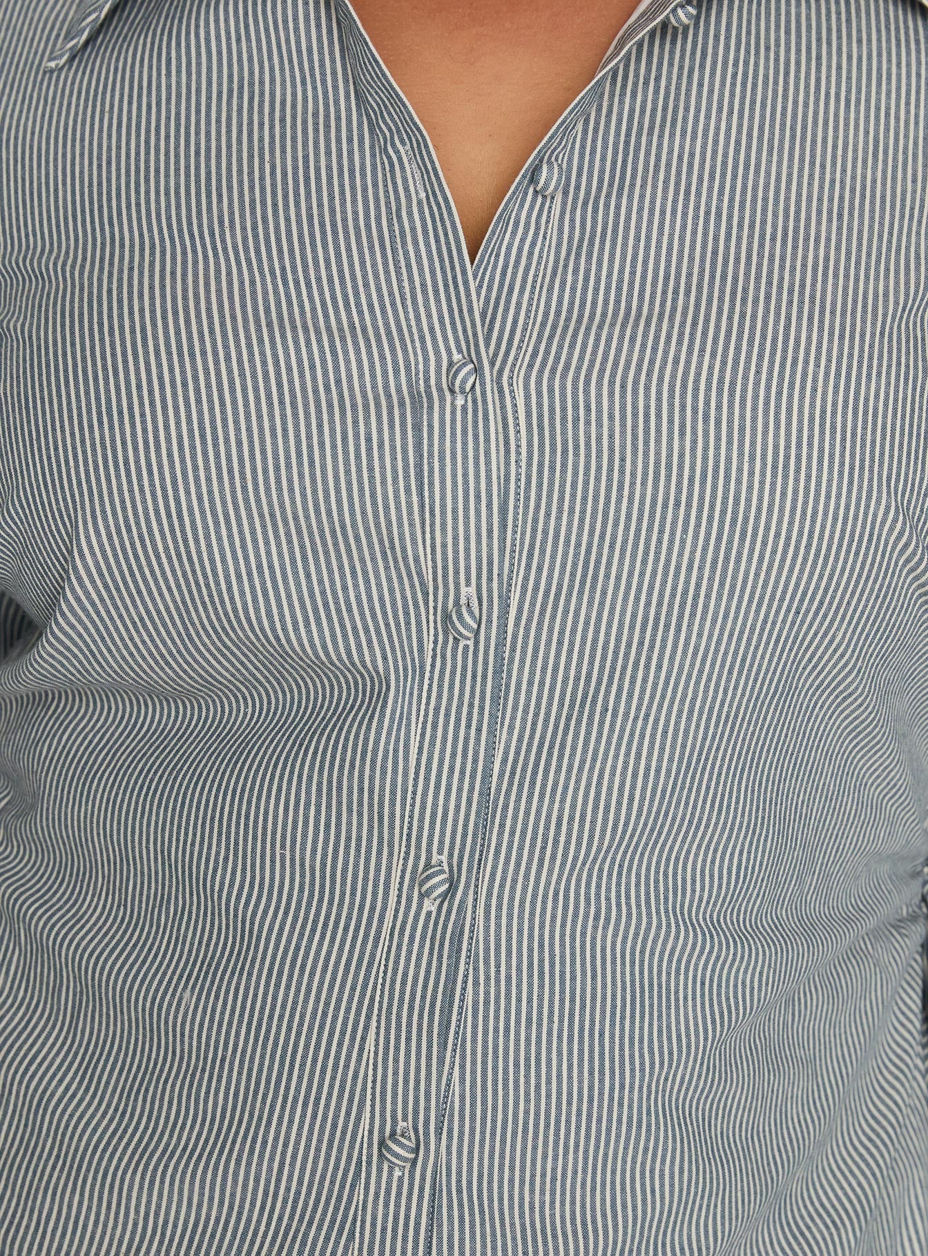 Publicity Long Sleeve Mini Dress Blue Pinstripe Curve - Image 6