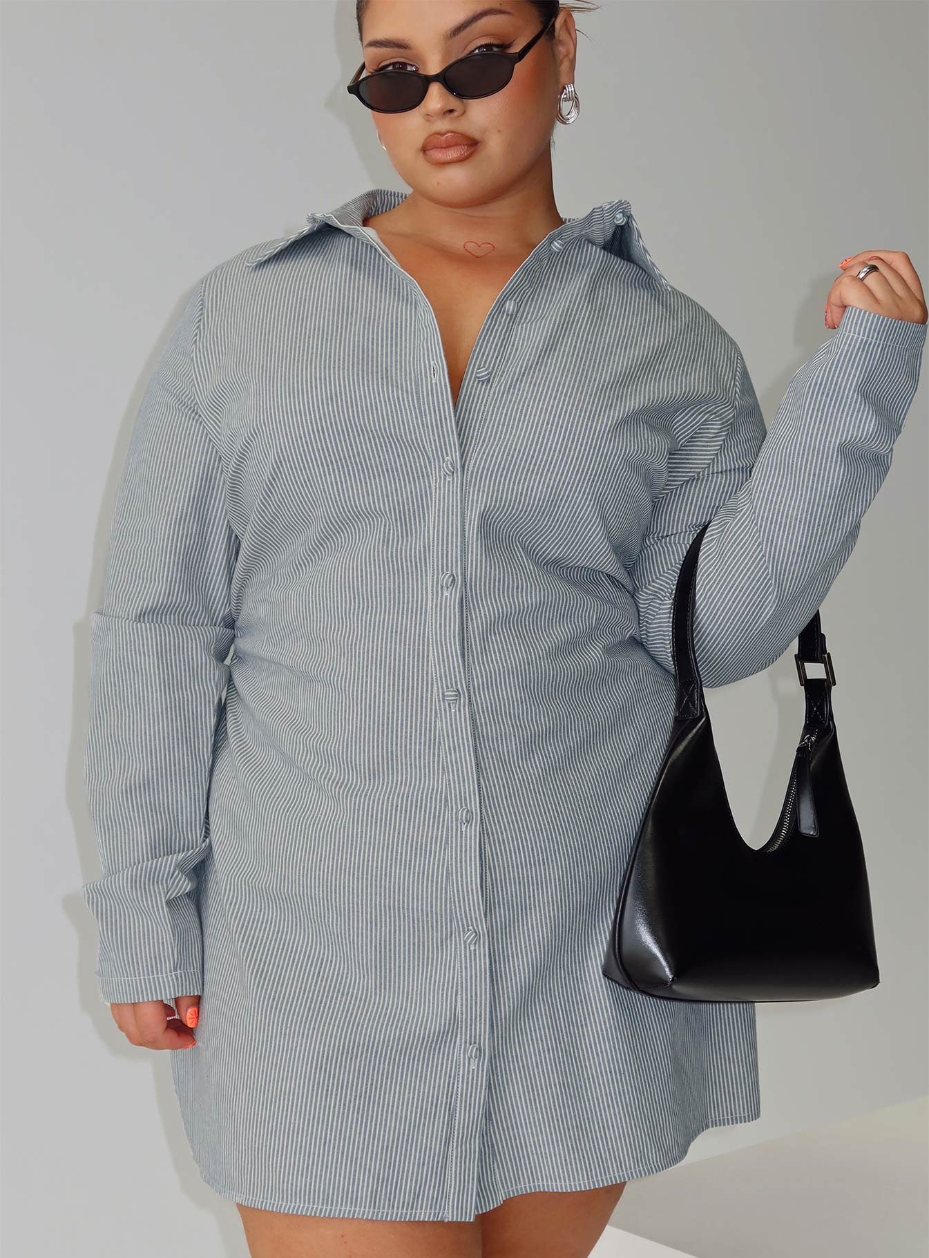 Publicity Long Sleeve Mini Dress Blue Pinstripe Curve - Image 8