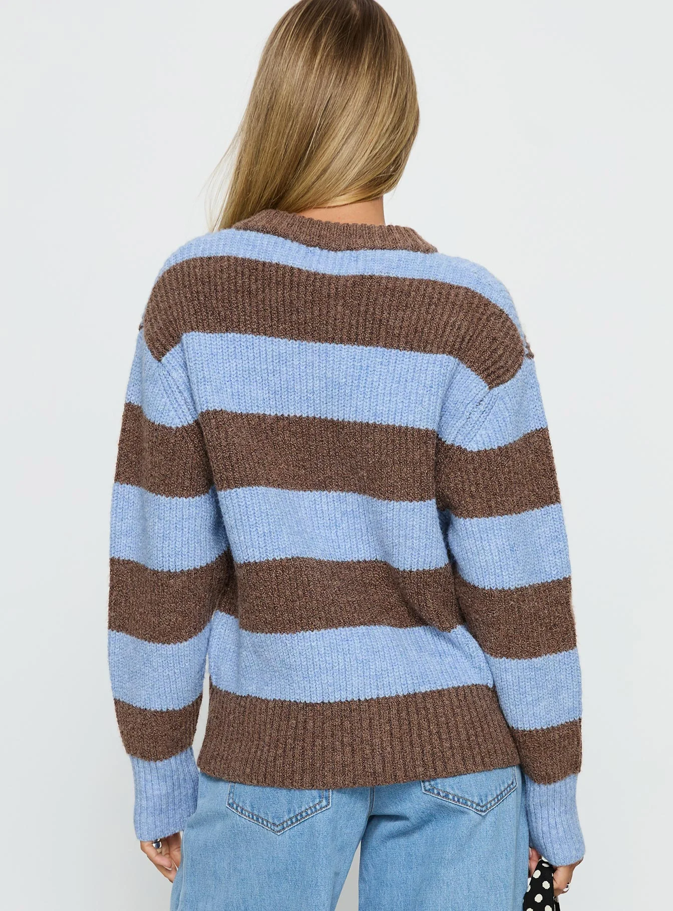 Queena Zip Through Knit Sweater Blue Stripe - Image 5