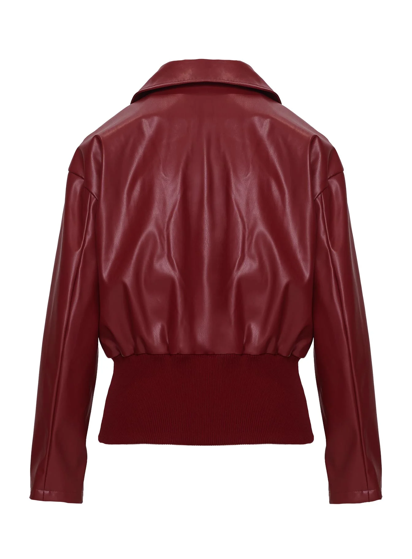 Radio On Blast Faux Leather Bomber Jacket Red - Image 6