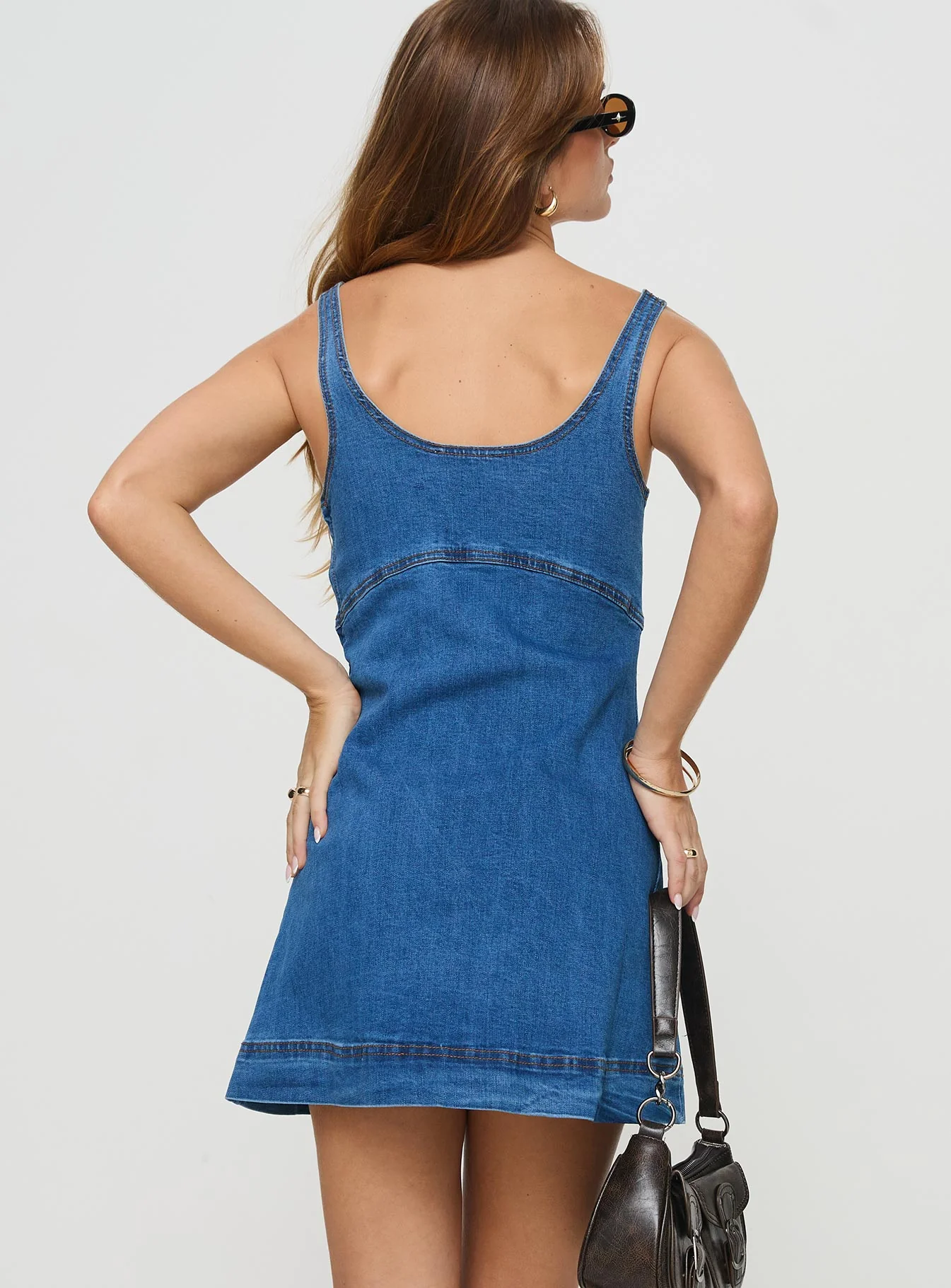 Rautha Denim Mini Dress Mid Wash Petite - Image 5