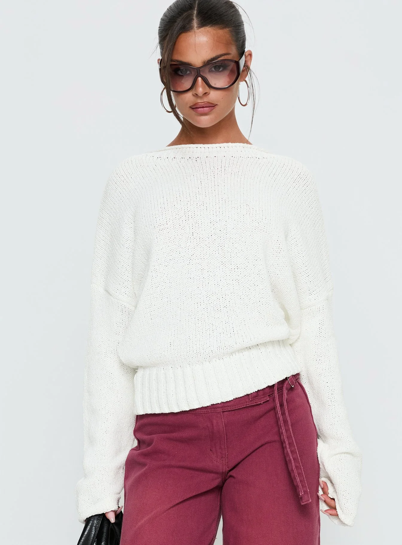 Reannon Wide Neck Knit Sweater White - Image 2