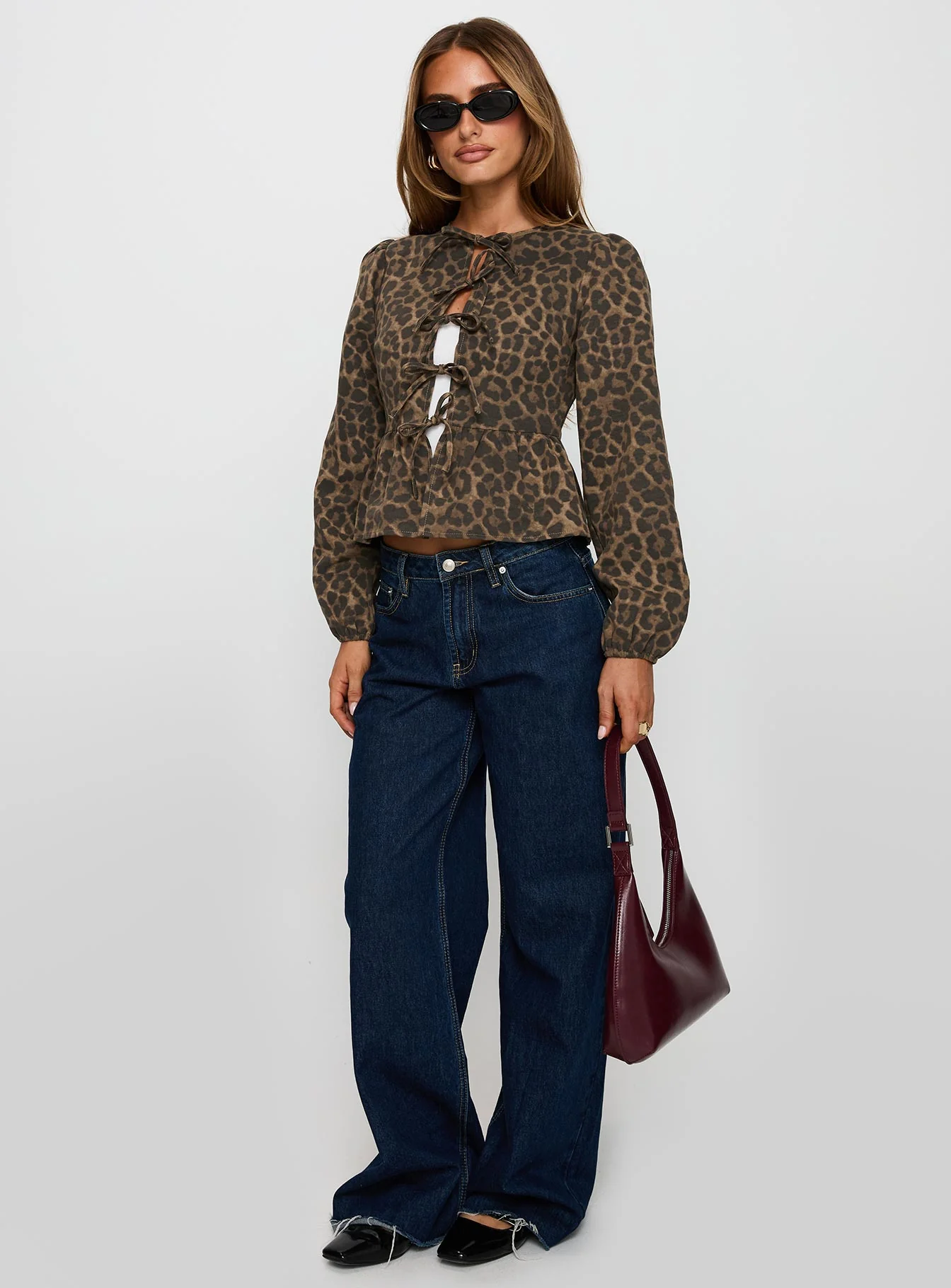 Recognize Tie Detail Long Sleeve Top Leopard - Image 3