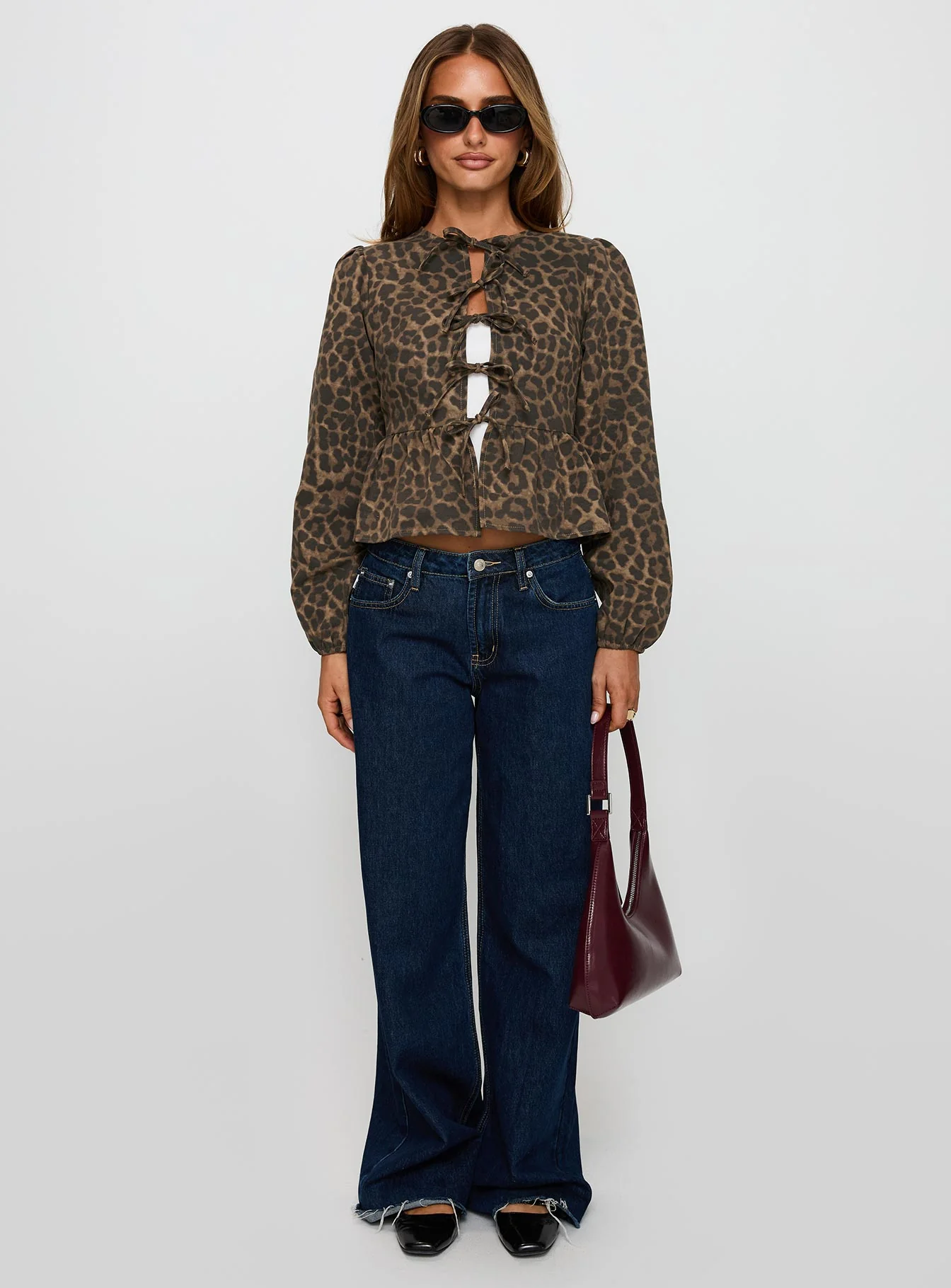 Recognize Tie Detail Long Sleeve Top Leopard - Image 7