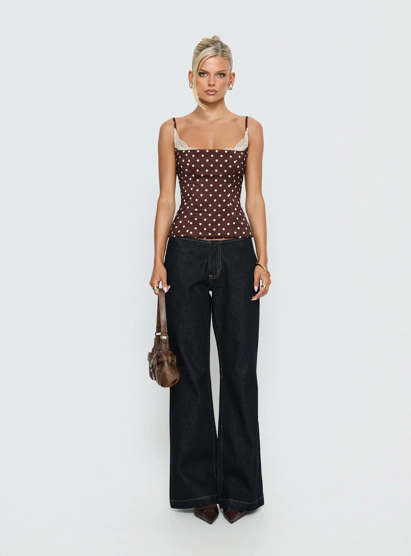 Renaissance Corset Lace Top Brown Polka - Image 9