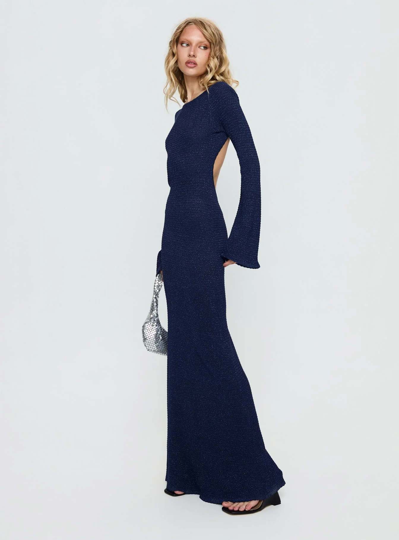 Rhapsody Long Sleeve Knit Maxi Dress Navy - Image 4