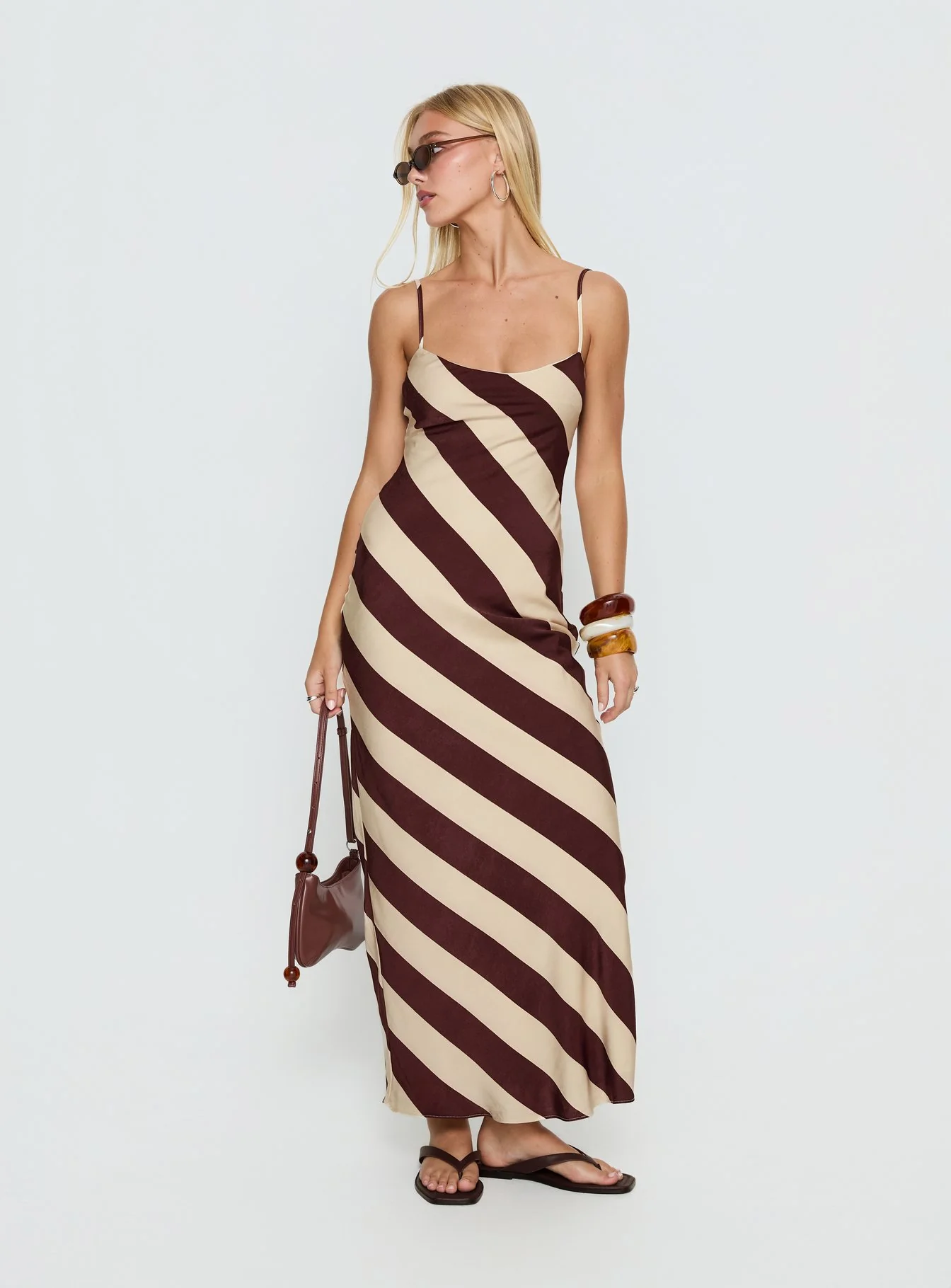 Rhodie Scoop Maxi Dress Brown / Cream Stripe - Image 3