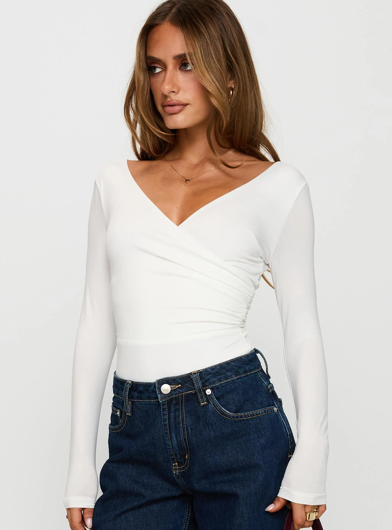 Right Here Cross Detail Bodysuit White - Image 2