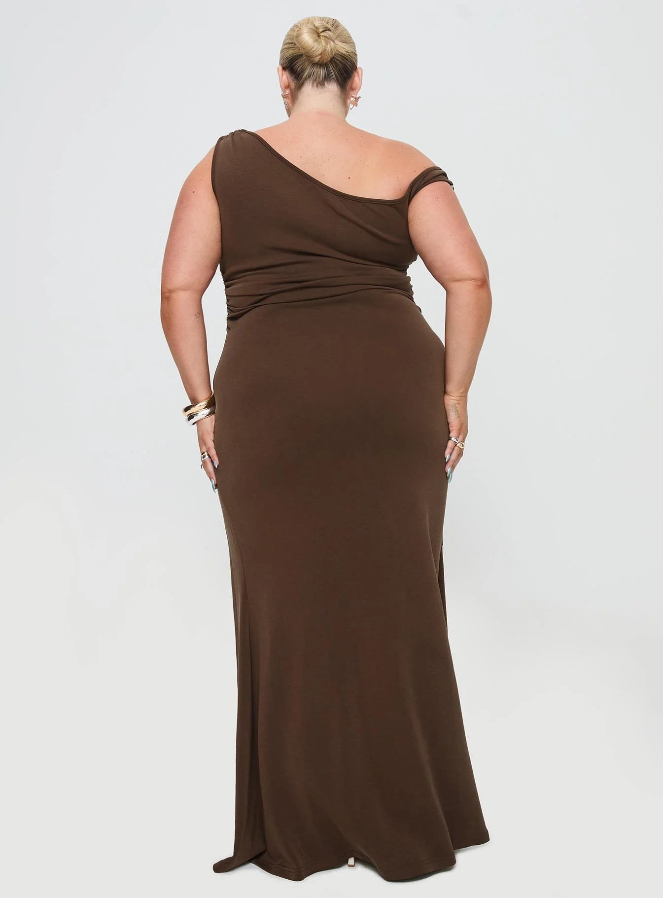 Rios One Shoulder Maxi Dress Brown Curve - Image 5