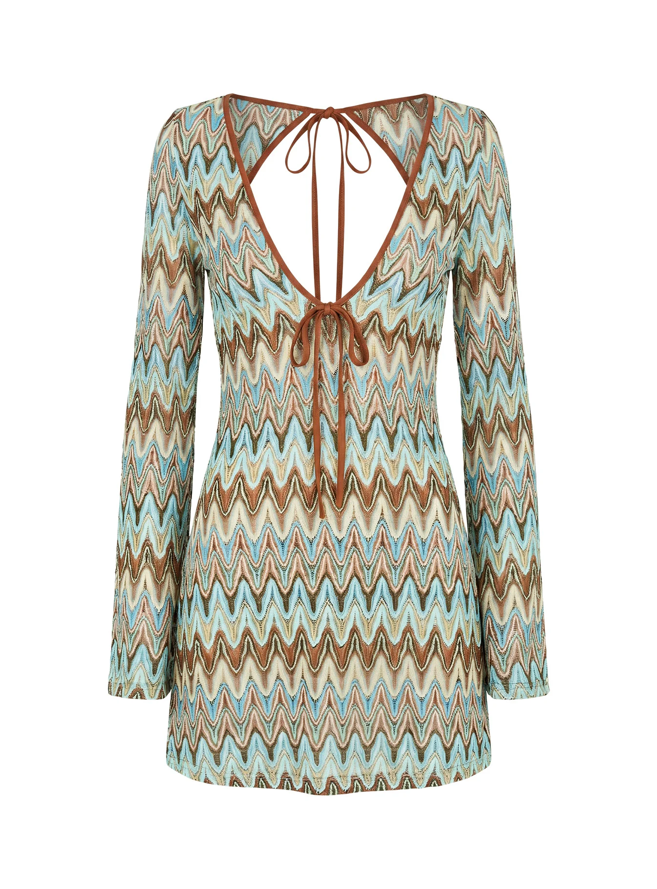 Rizario Long Sleeve Crochet Mini Dress Blue Multi - Image 10