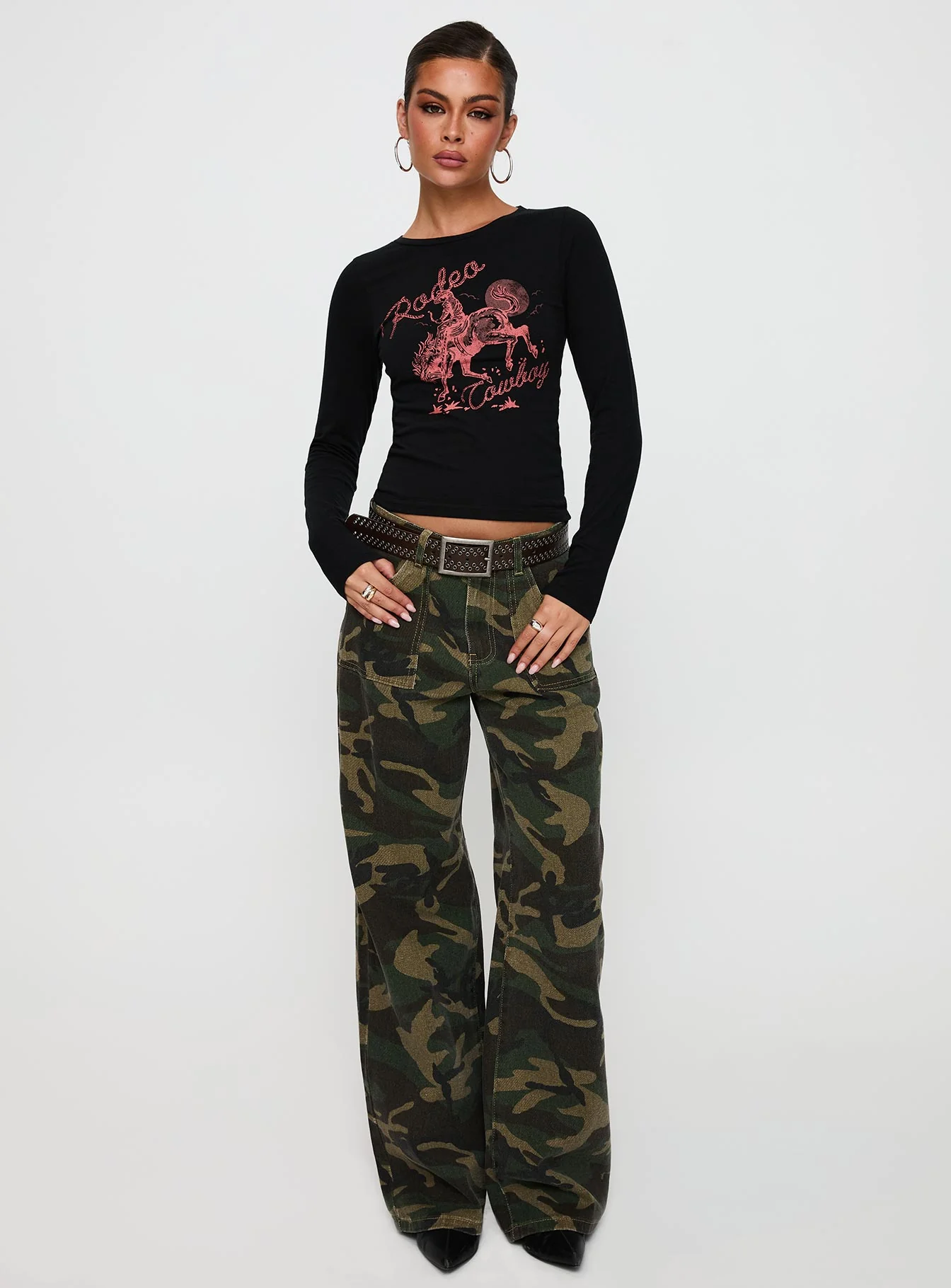 Rodeo Cowboy Long Sleeve Top Washed Wine - Image 3
