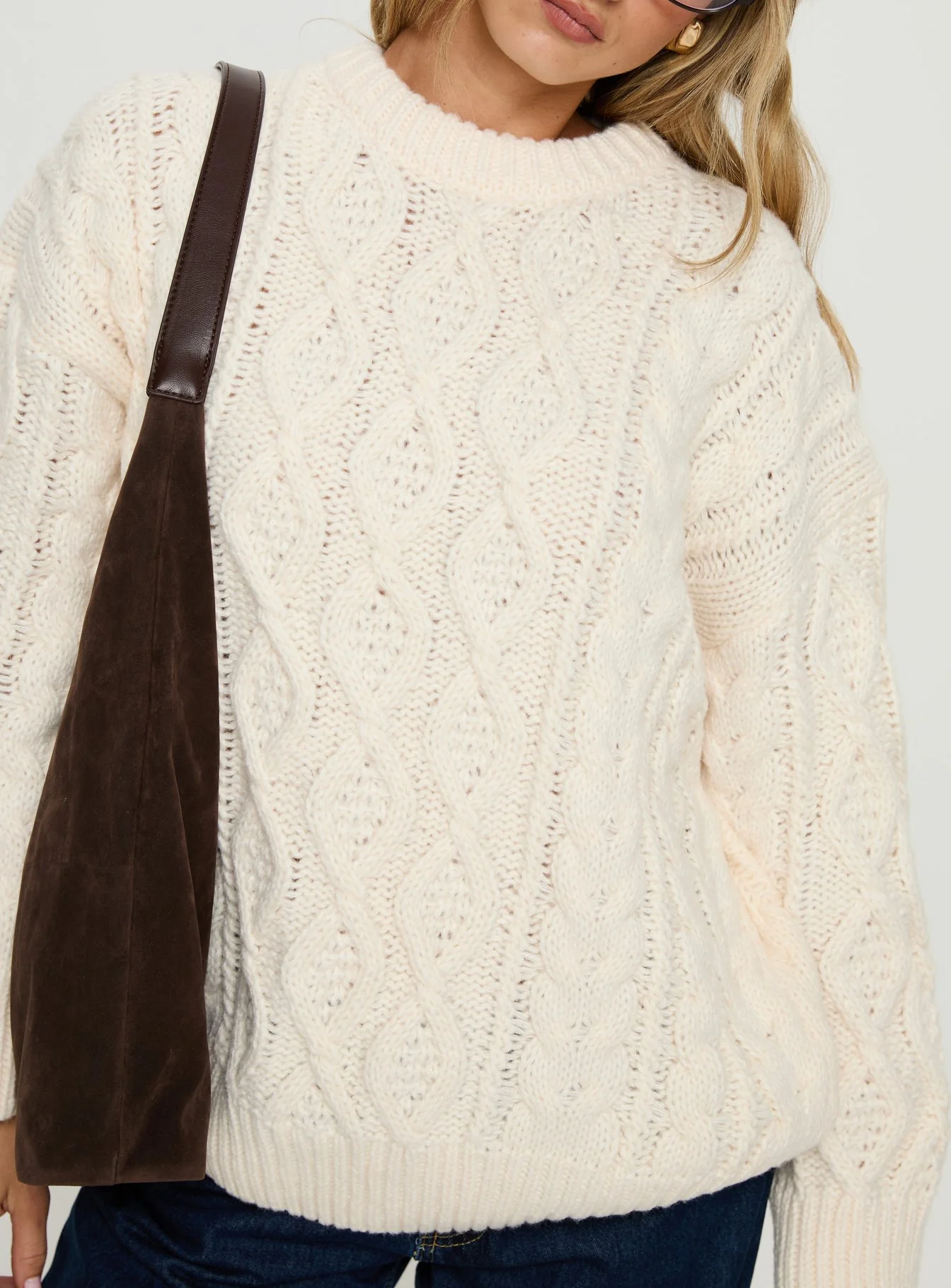 Rorey Cable Knit Crew Neck Sweater White - Image 6