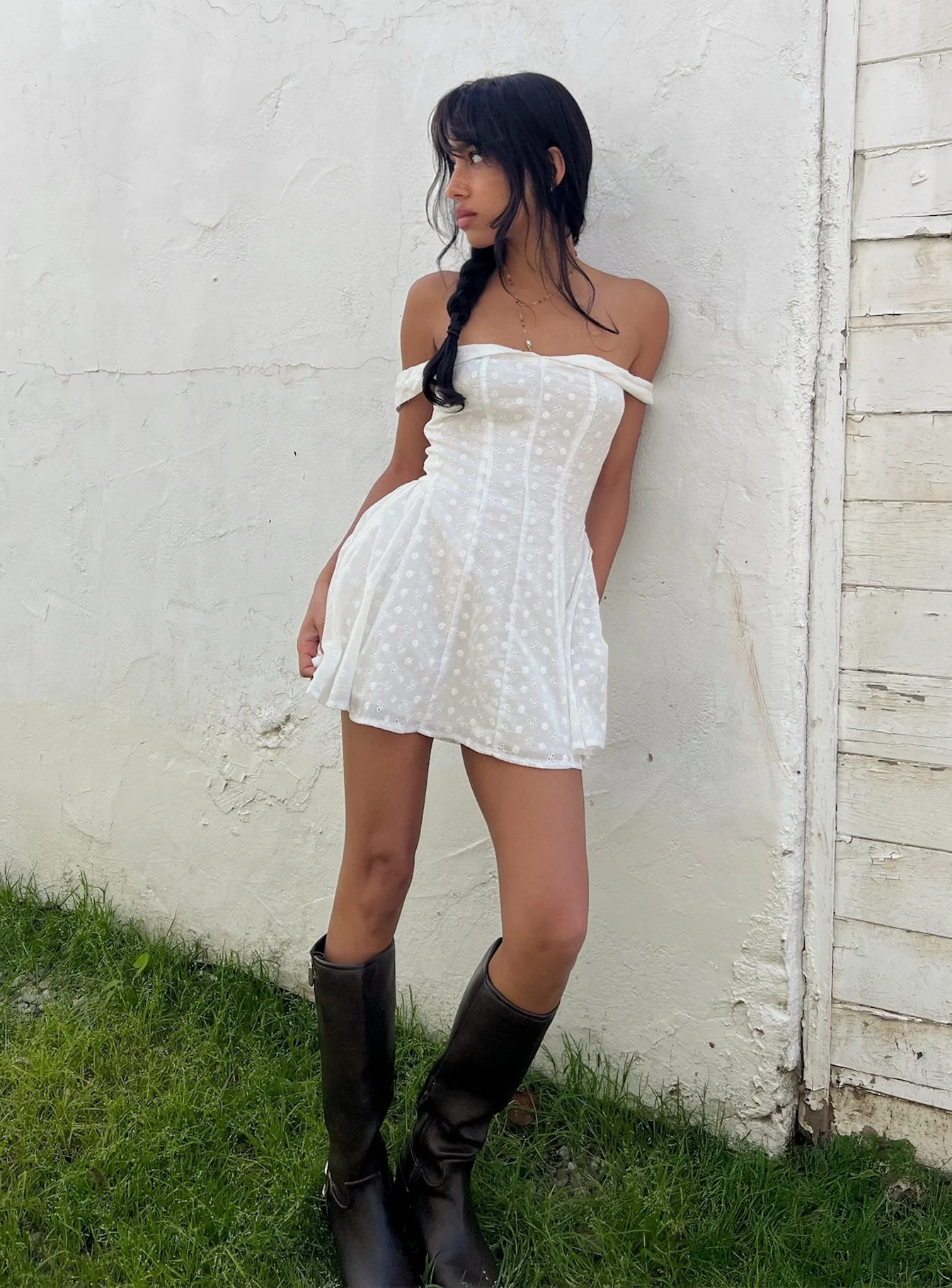 Rosebud Off The Shoulder Mini Dress White Petite - Image 12