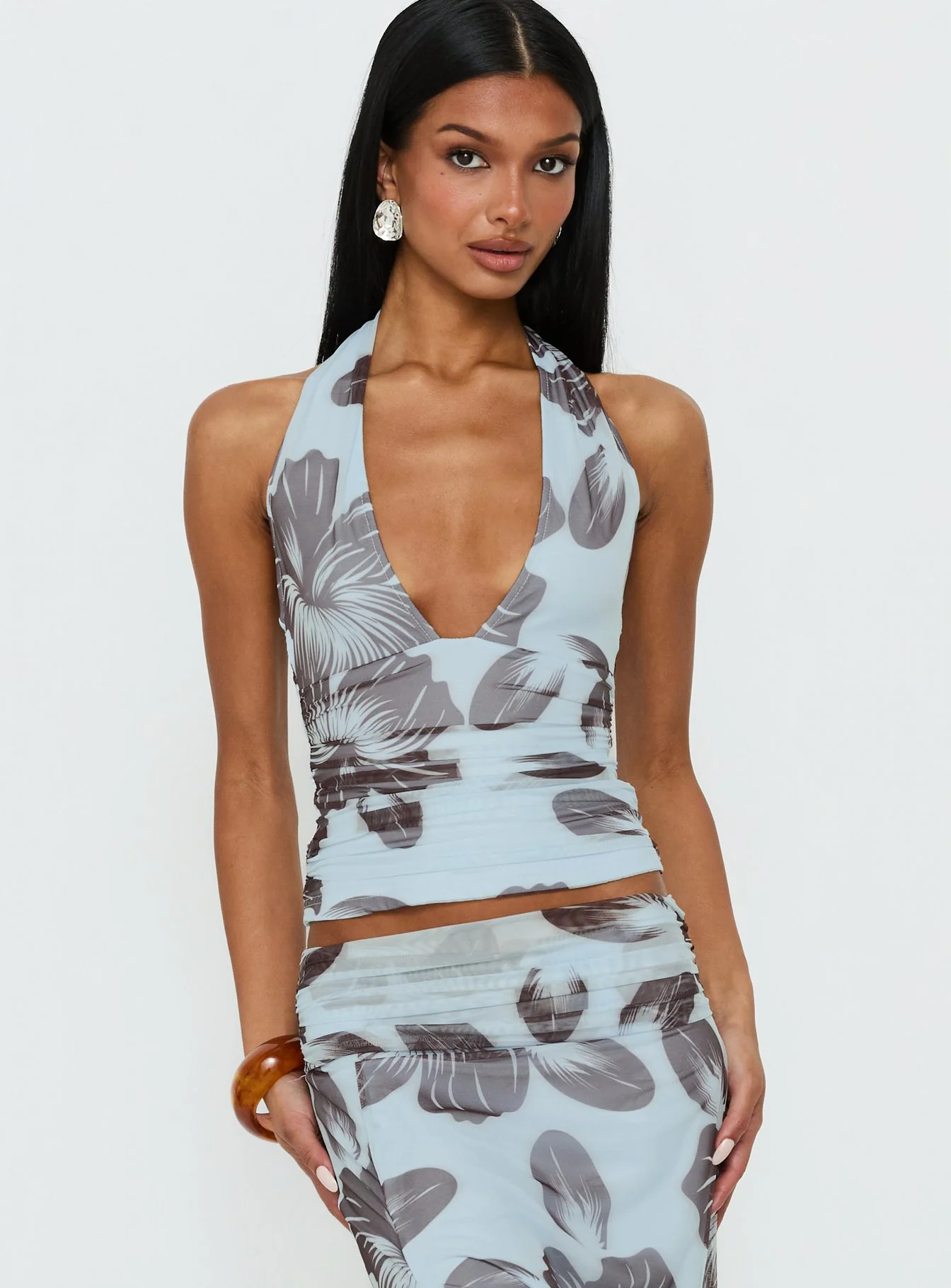 Roselin Mesh Halter Top Blue Floral - Image 2