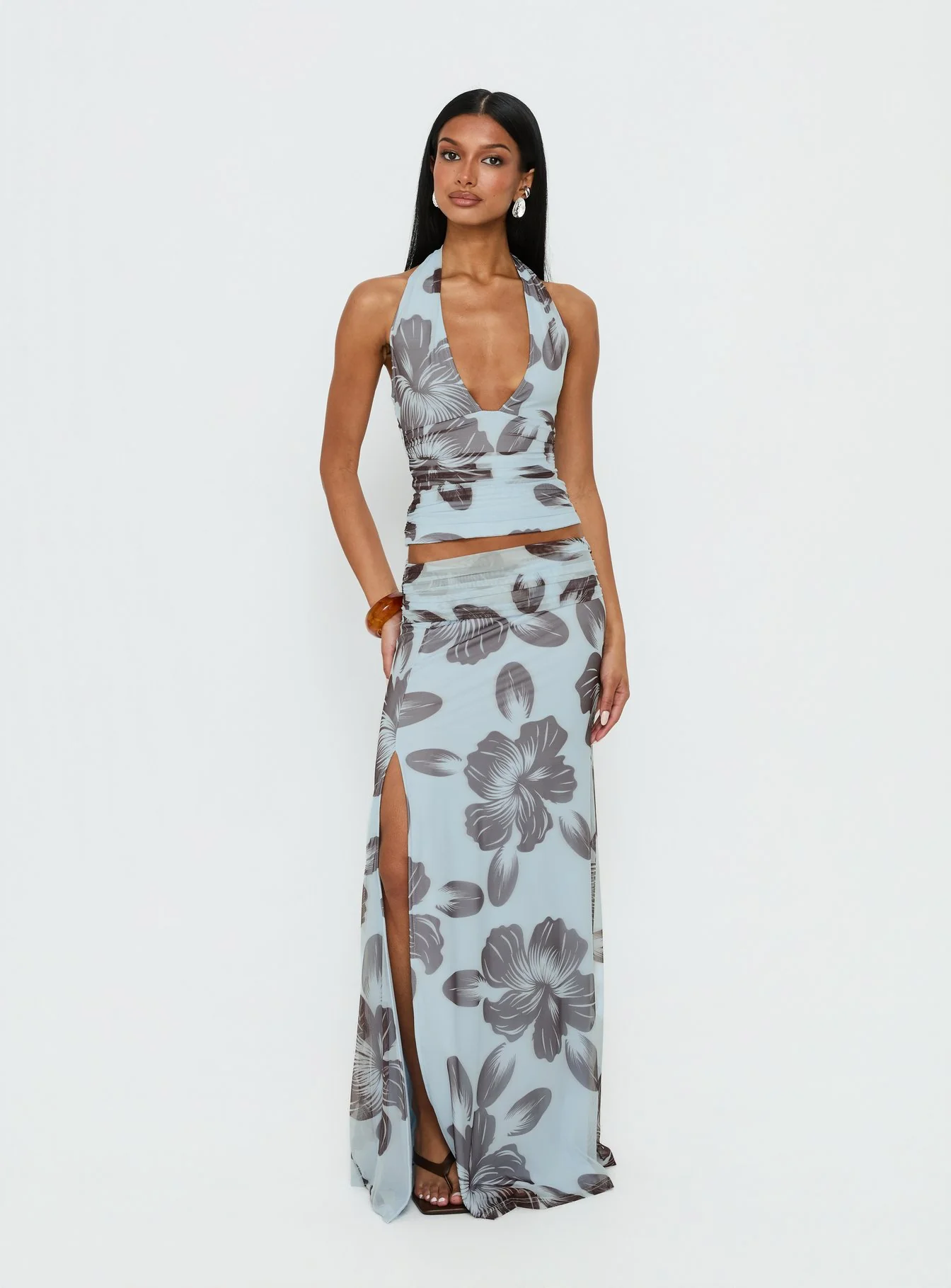 Roselin Mesh Maxi Skirt Blue Floral - Image 3