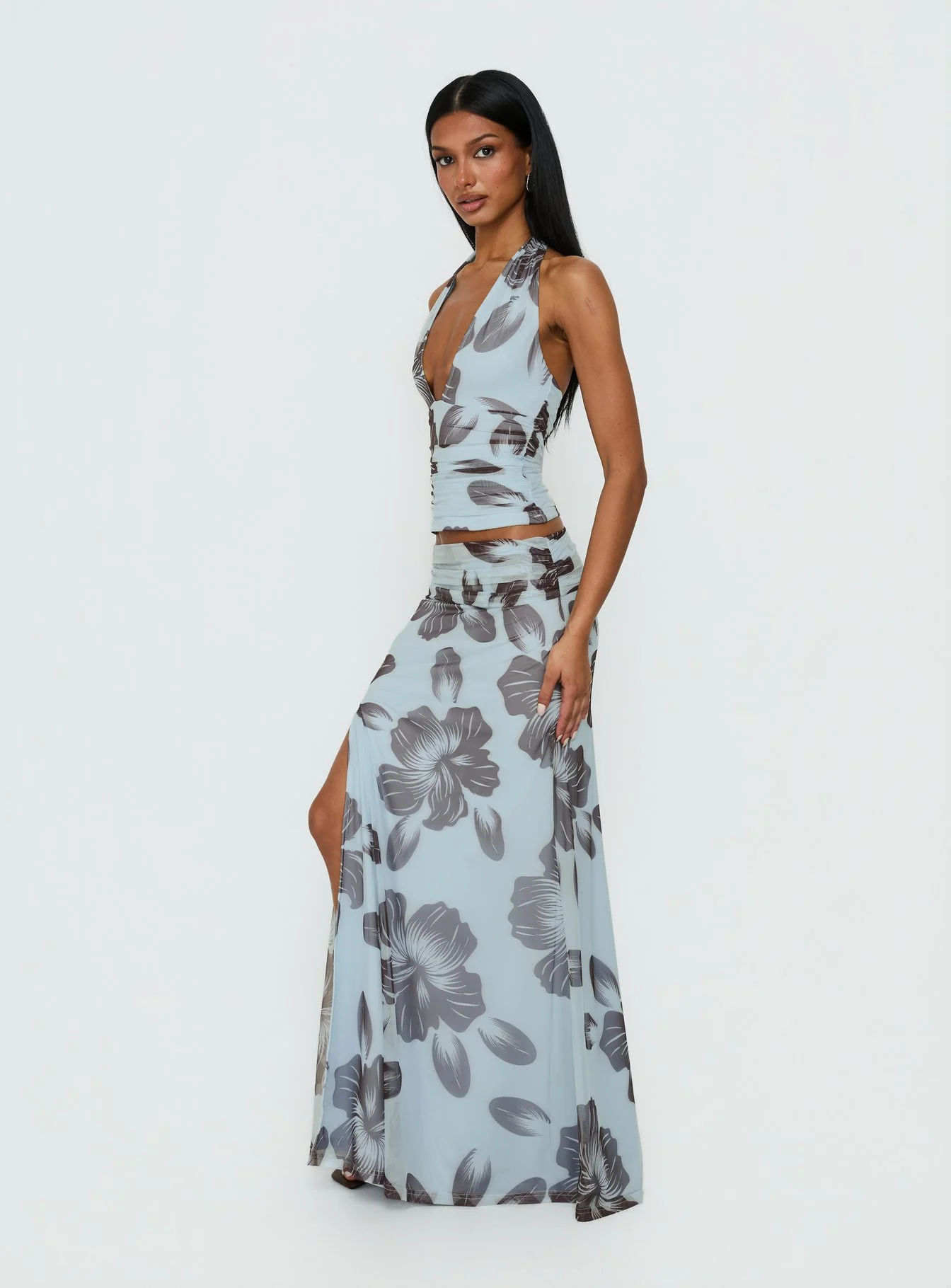 Roselin Mesh Maxi Skirt Blue Floral - Image 4