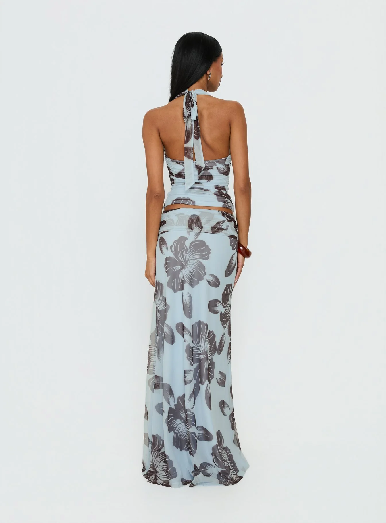 Roselin Mesh Maxi Skirt Blue Floral - Image 5