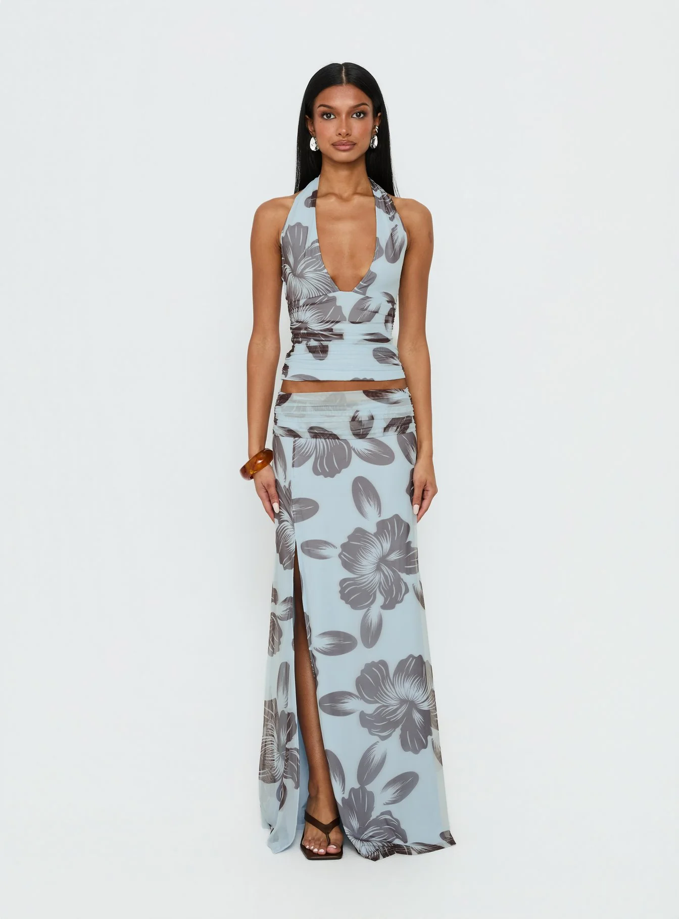 Roselin Mesh Maxi Skirt Blue Floral - Image 7