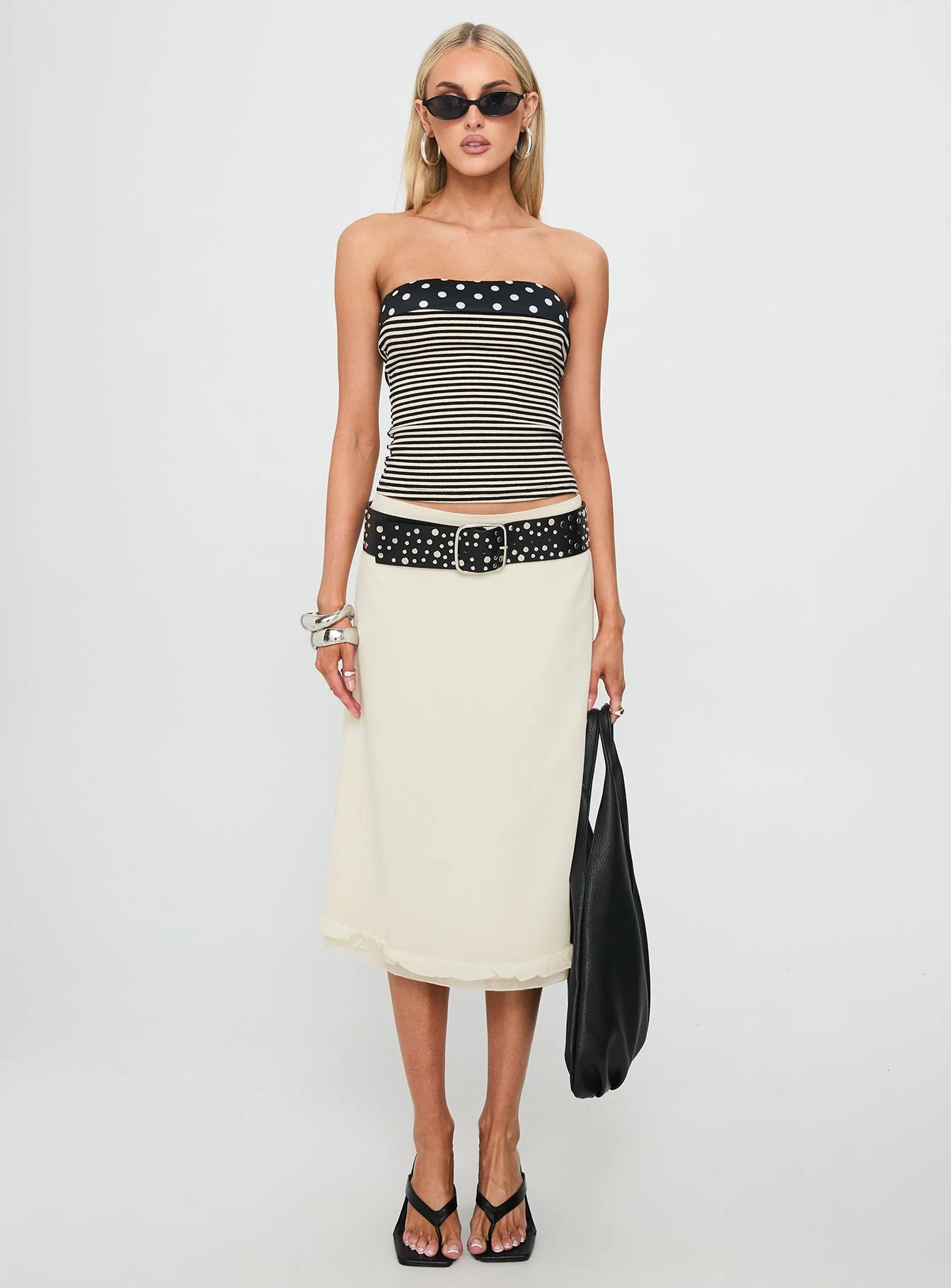 Rosette Frill Midi Skirt Cream - Image 7