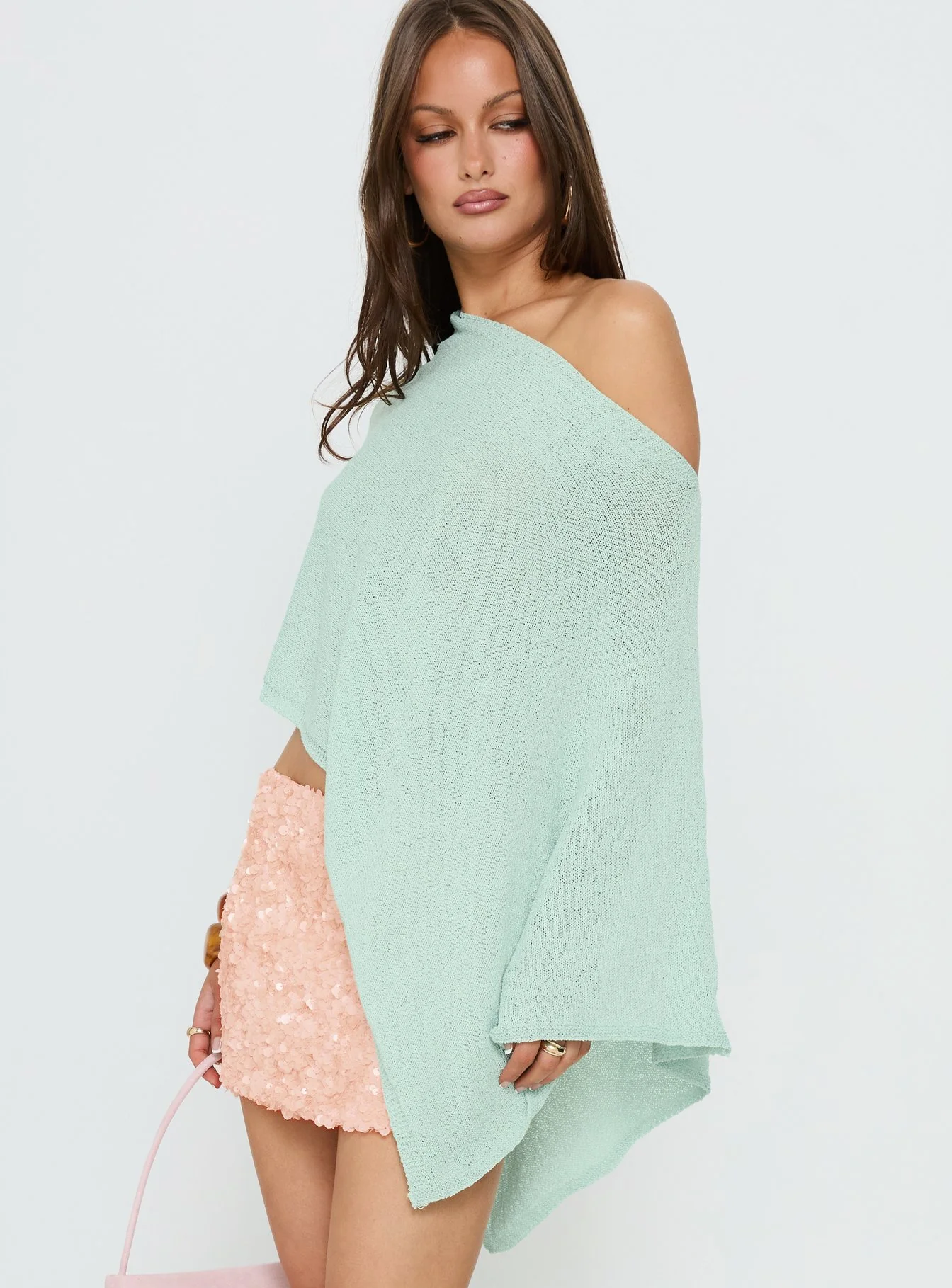 Rouse Off Shoulder Knit Poncho Jelly Mint - Image 4