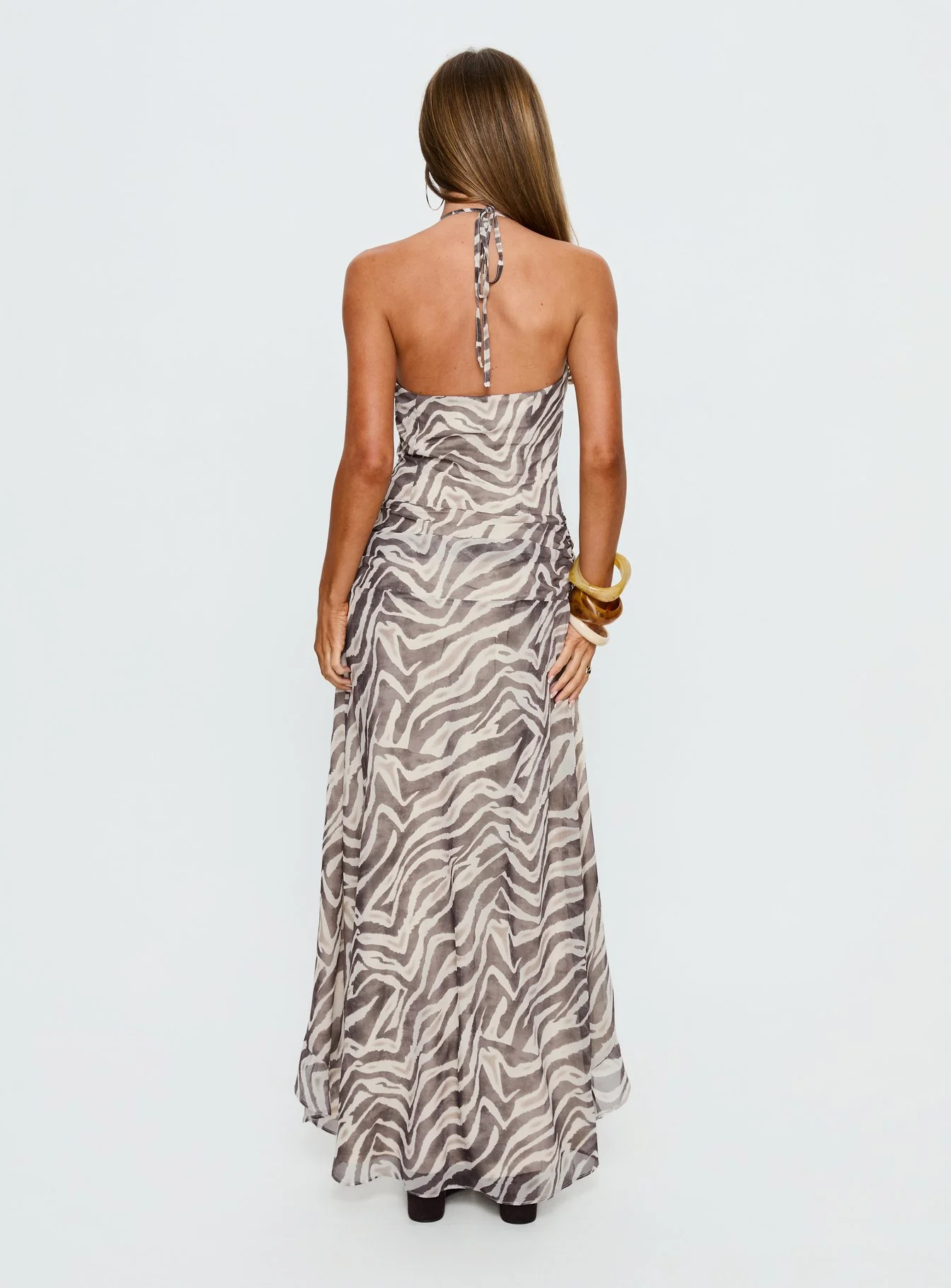 Roxine Asymmetrical Halter Maxi Dress Animal Multi - Image 4