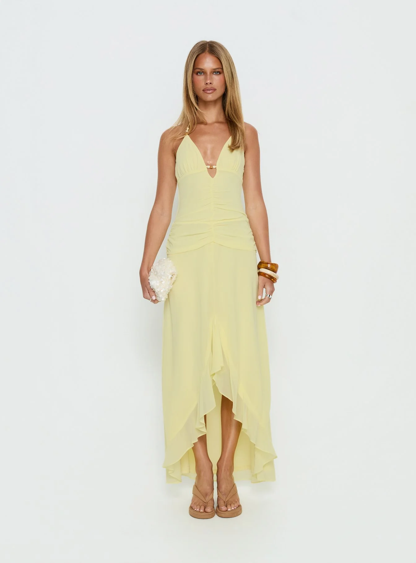 Roxine Asymmetrical Halter Maxi Dress Yellow - Image 6