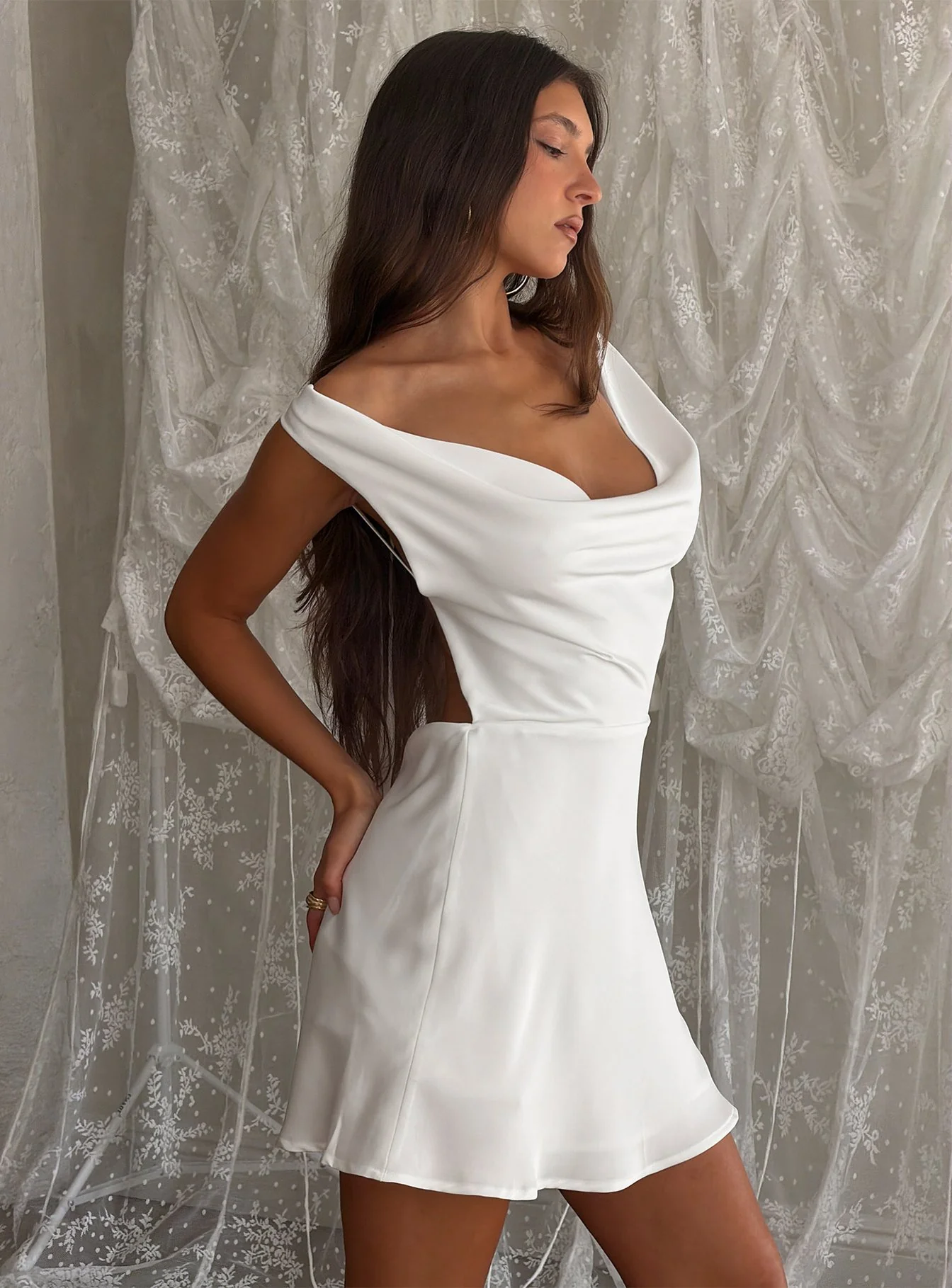 Rozalinda Halter Plunge Mini Dress White - Image 8