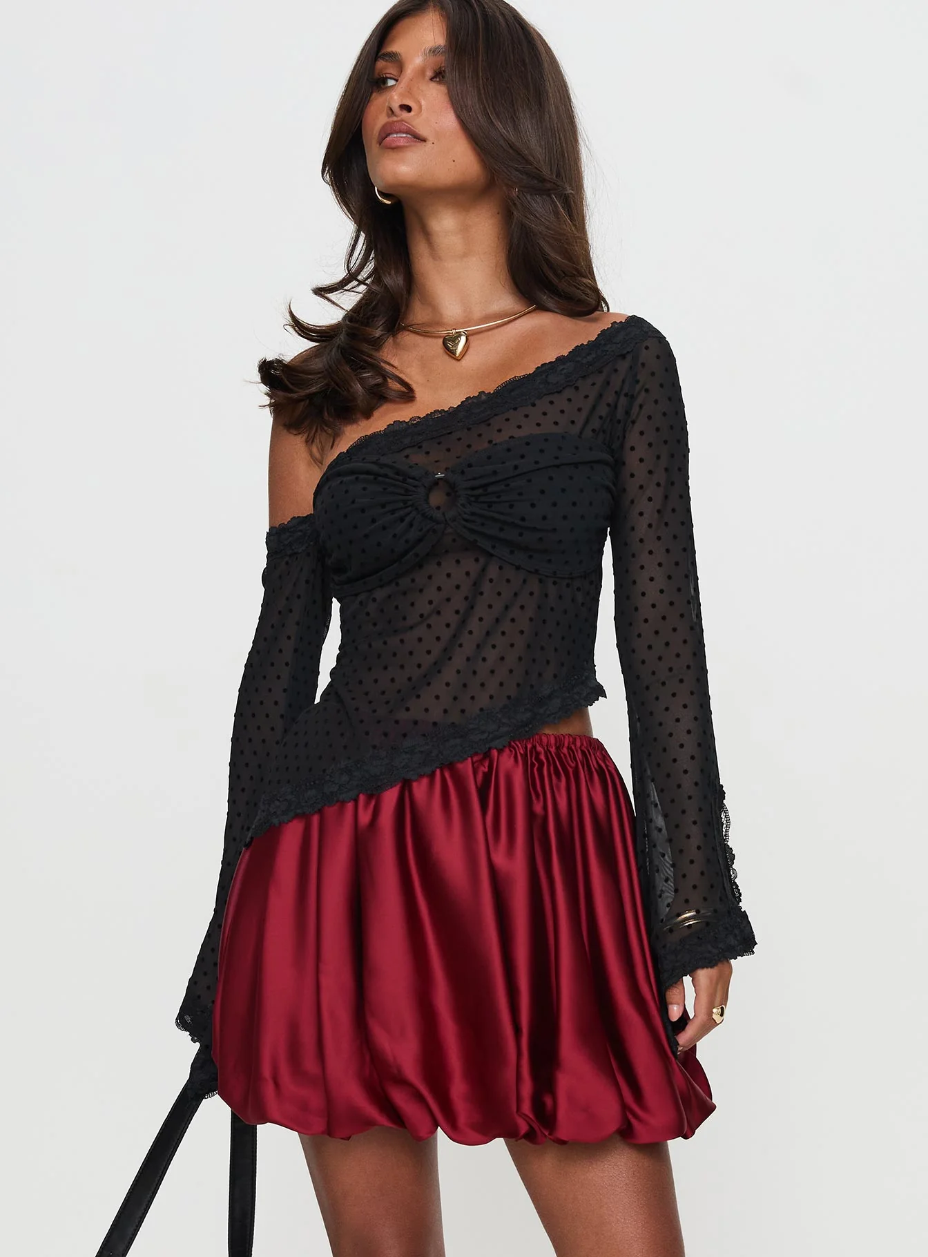 Rubee Bubble Hem Mini Skirt Red - Image 2