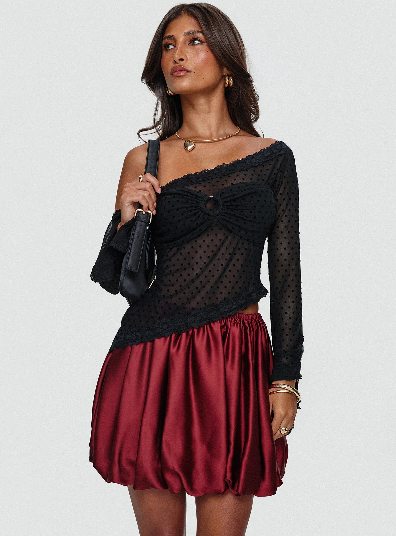 Rubee Bubble Hem Mini Skirt Red - Image 9