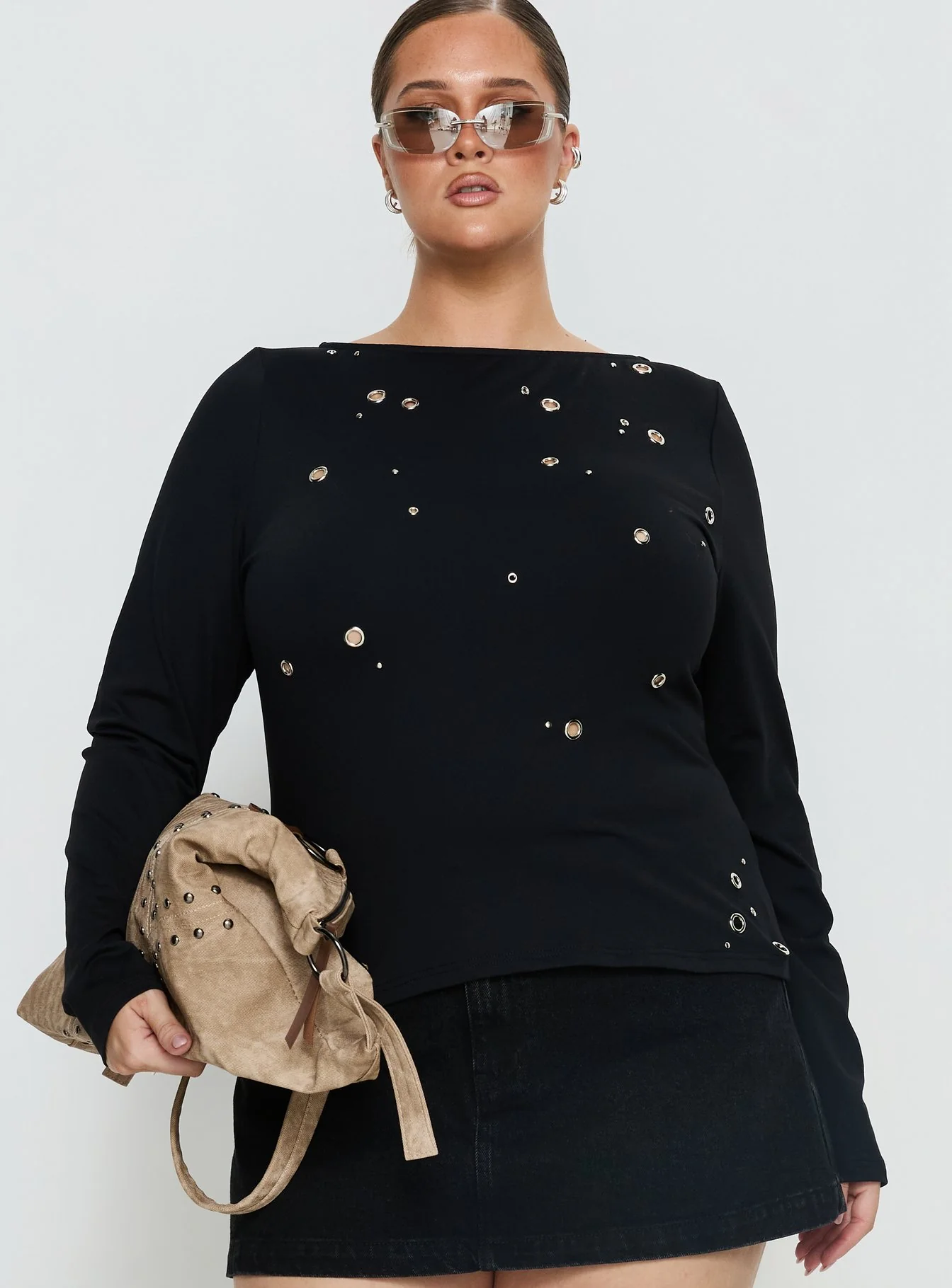 Ryka Long Sleeve Eyelet Top Black Curve - Image 2