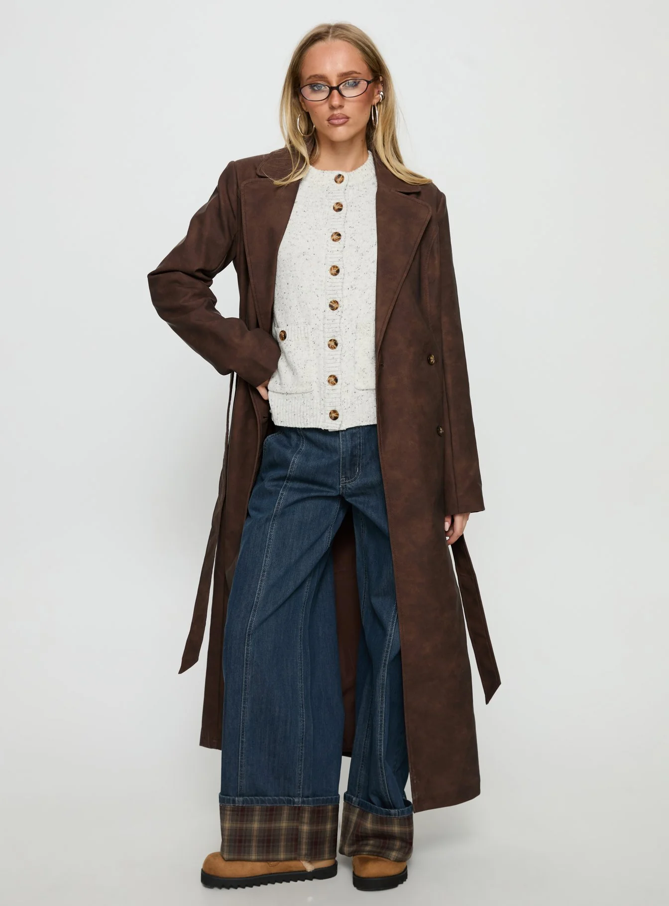 Salazar Longline Belted Trench Coat Chocolate Brown - Image 3