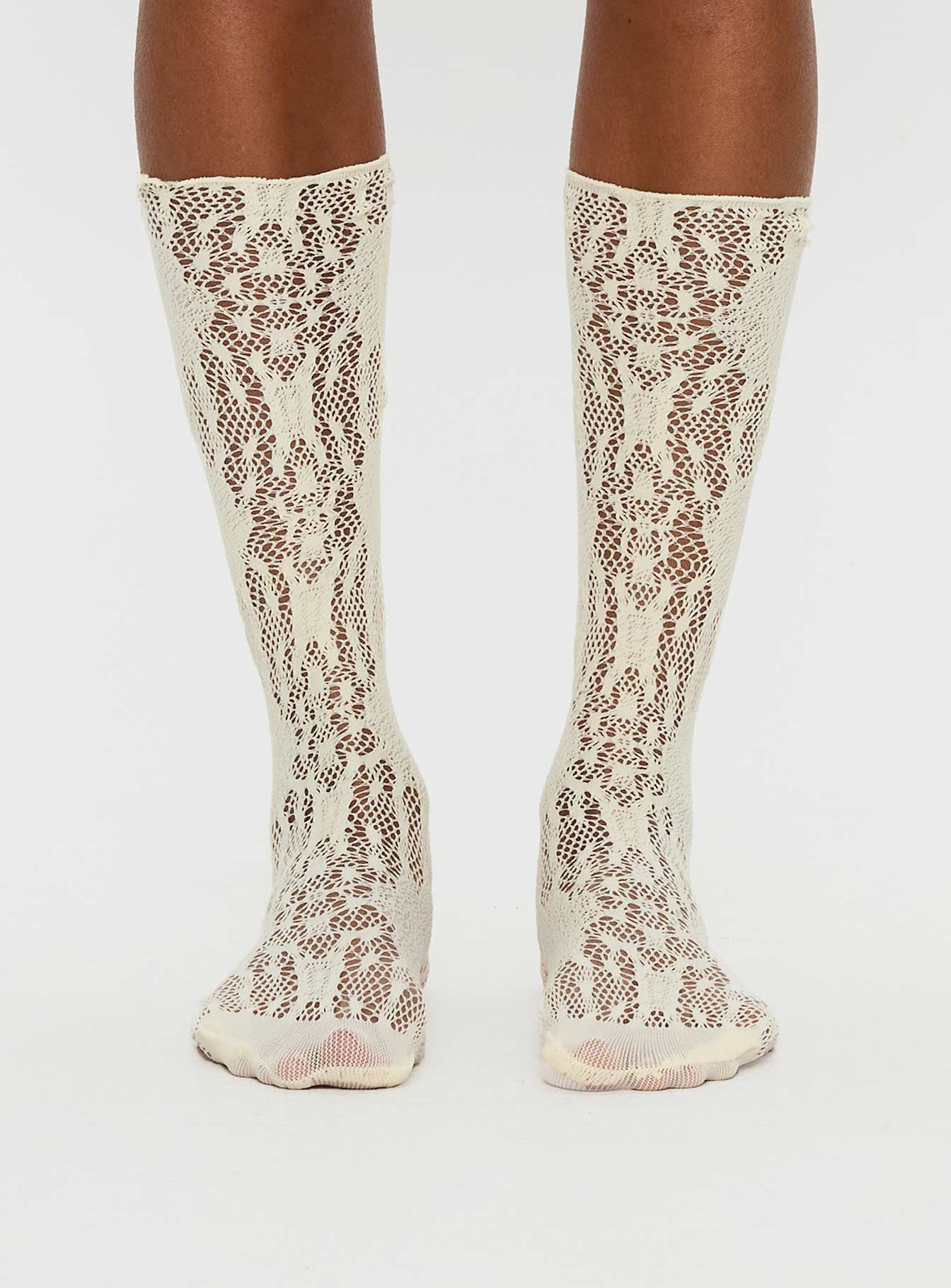 Sandra Dee Knee High Sheer Socks Cream - Image 4