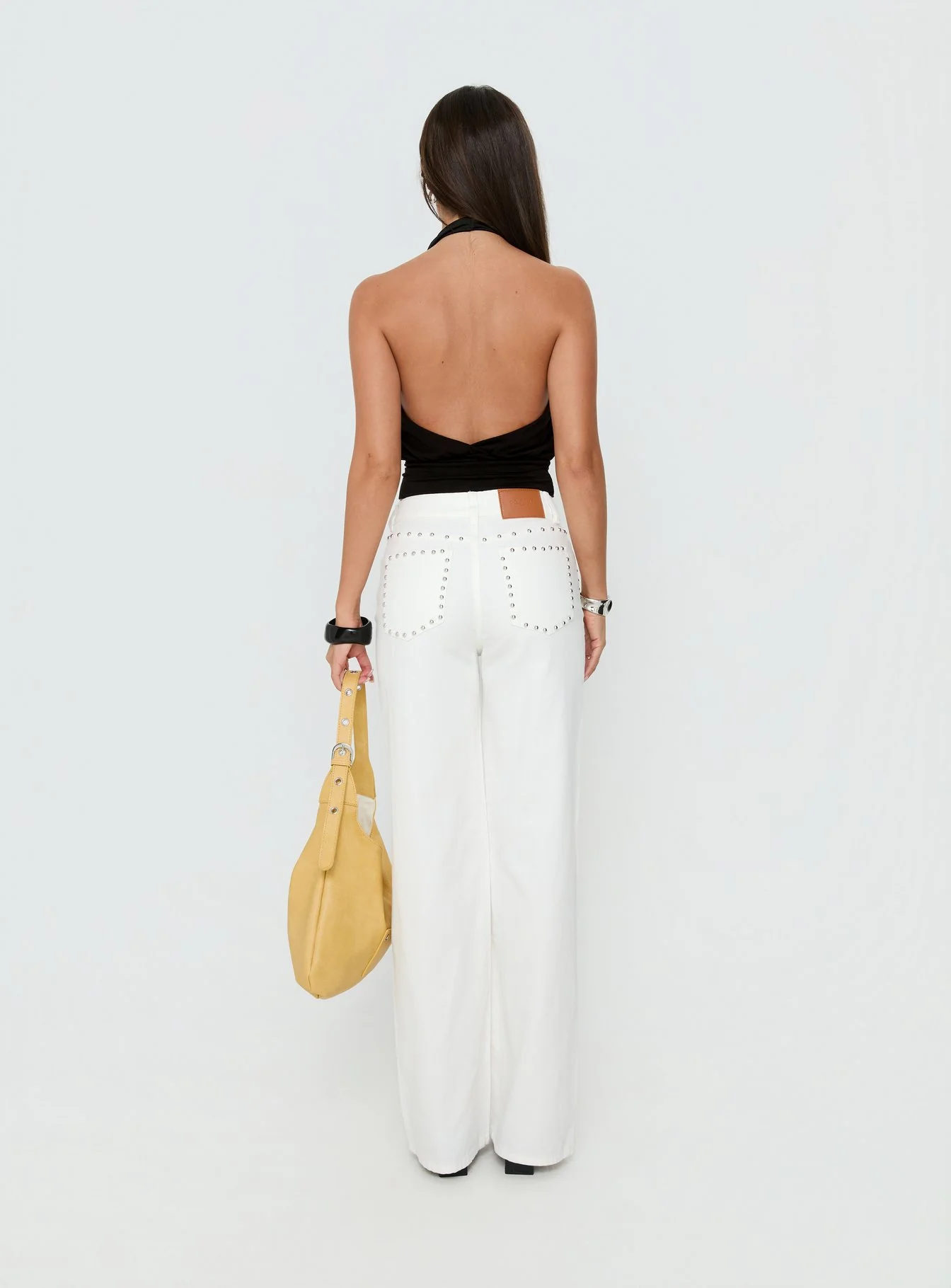 Saving Up Mid Rise Straight Leg Studded Jeans White - Image 5