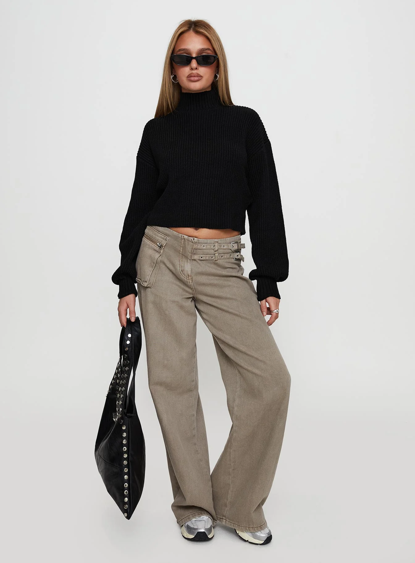 Sayge Mock Neck Knit Sweater Black - Image 3